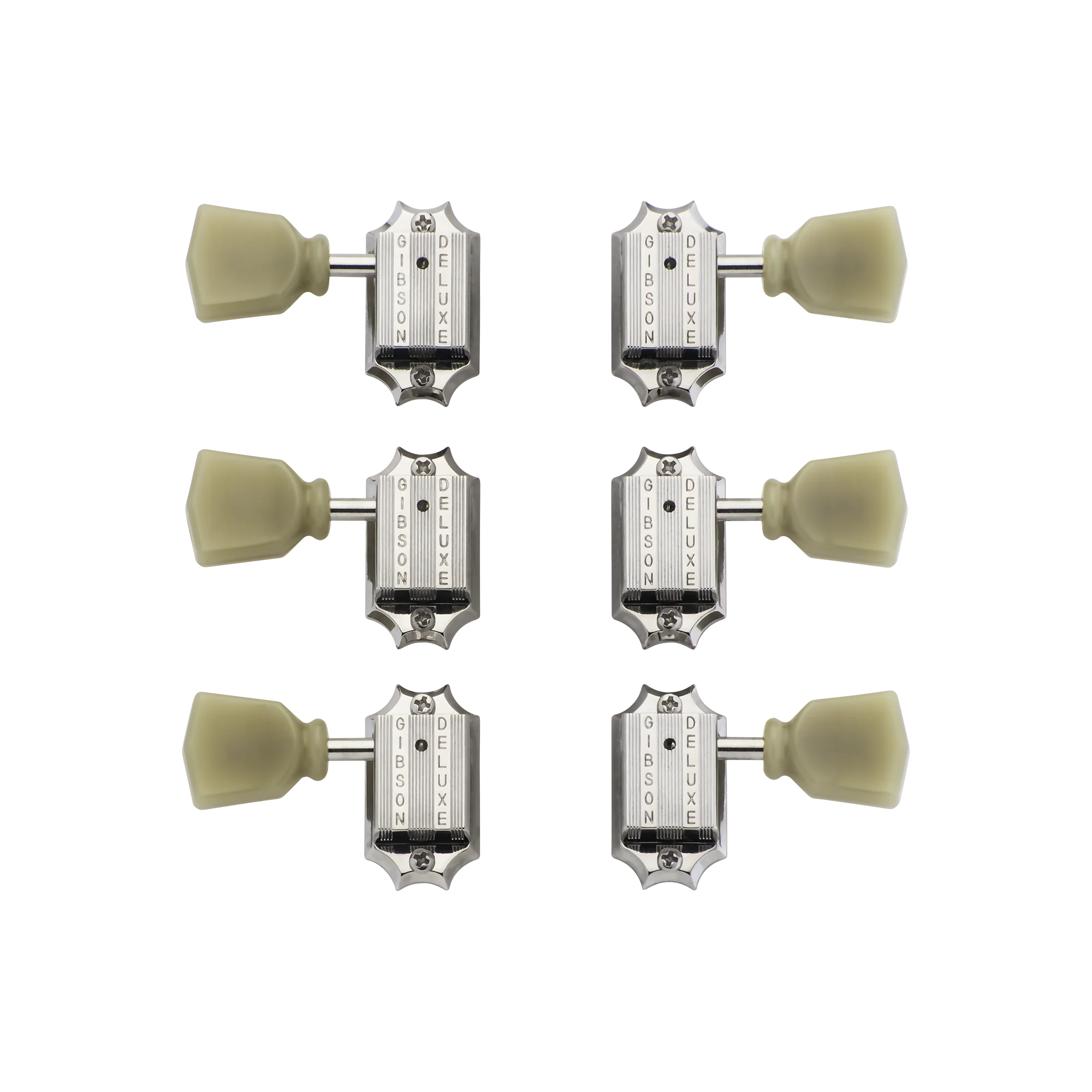 Gibson Deluxe Green Key Tuner Set, Vintage Nickel