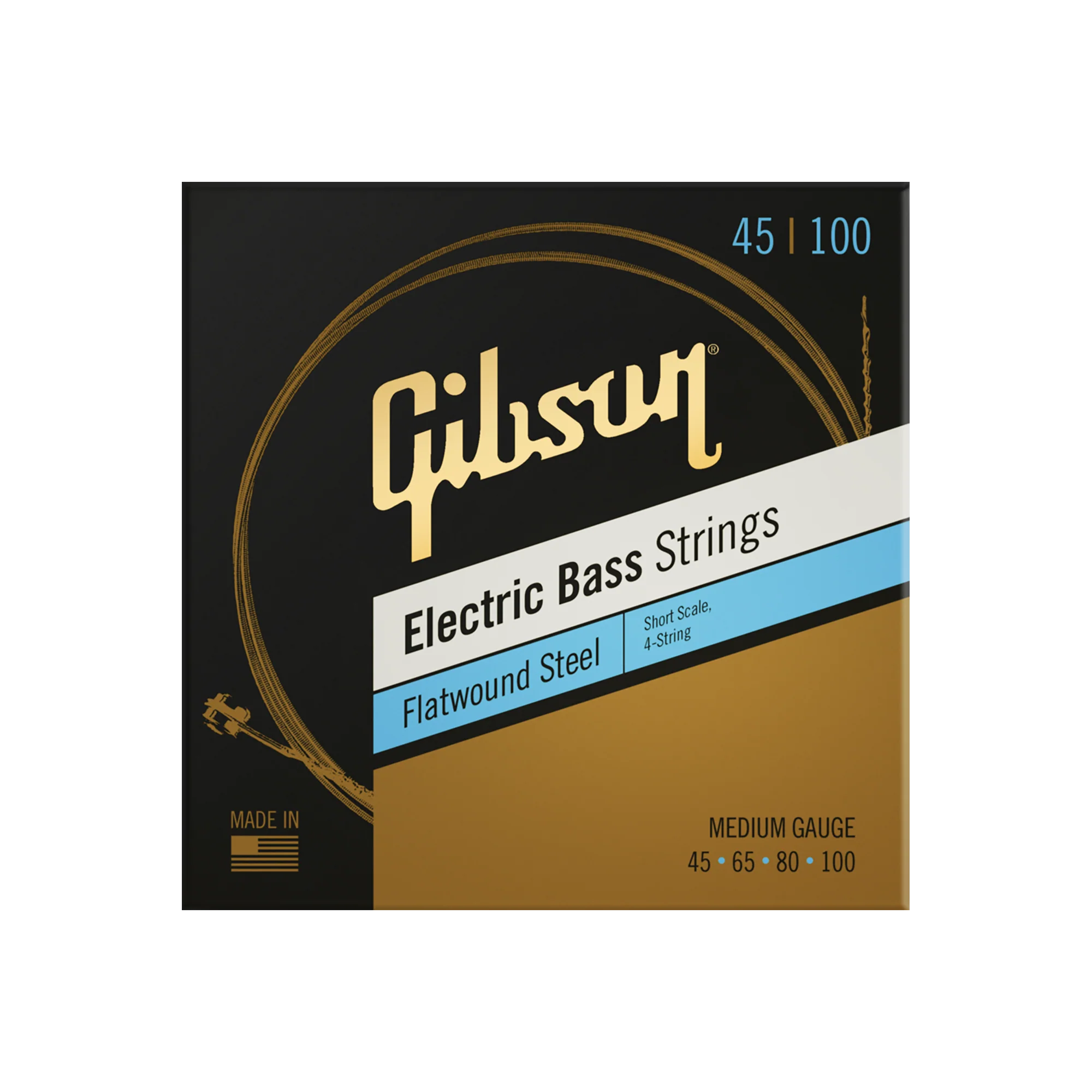 Gibson Flatwound Electric Bass Strings, Short Scale, Medium Gauge