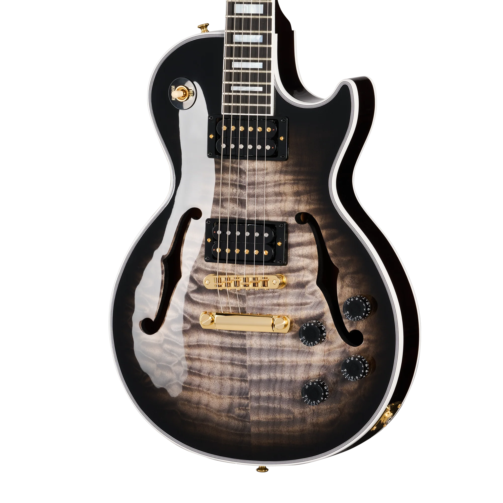 Gibson Custom Les Paul Custom 5A Quilt with F-Holes, Cobra Burst