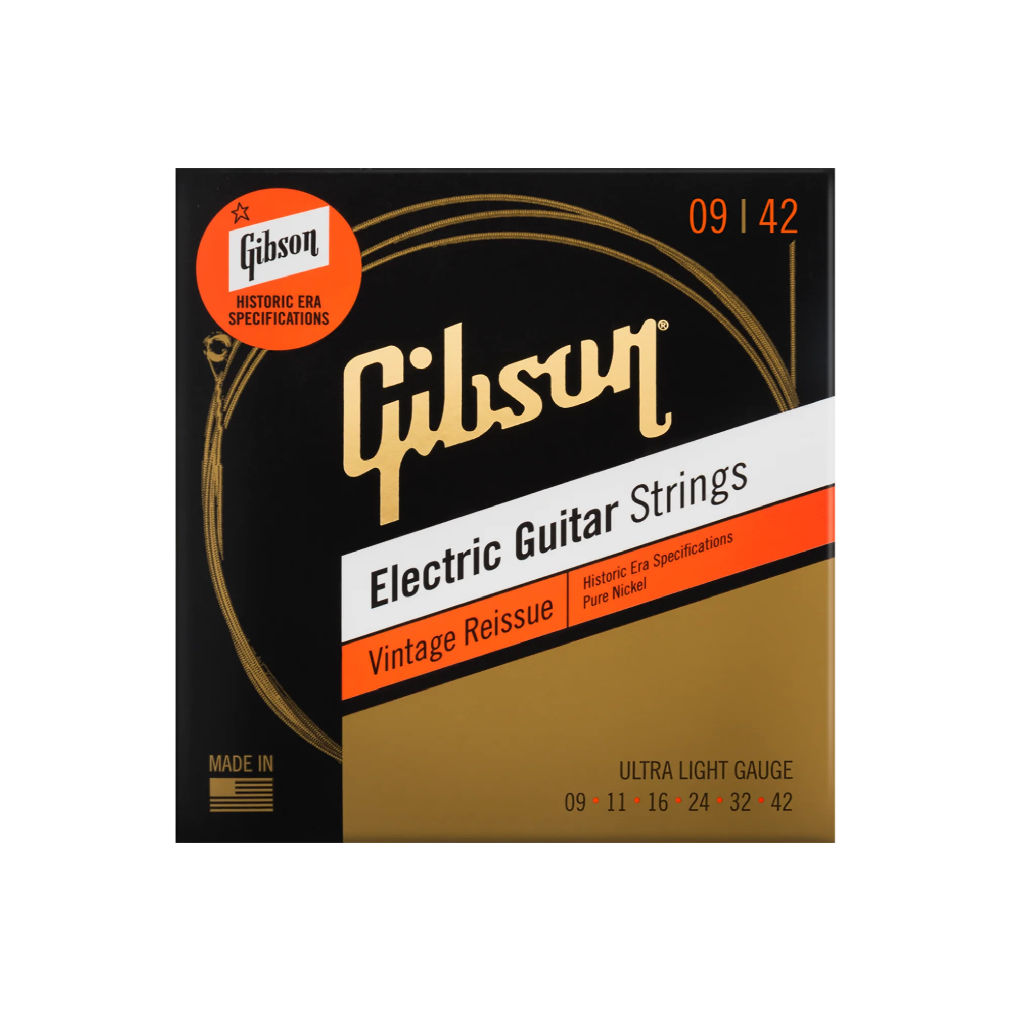 Gibson Vintage Reissue Electric Guitar Strings, Ultra-Light Gauge