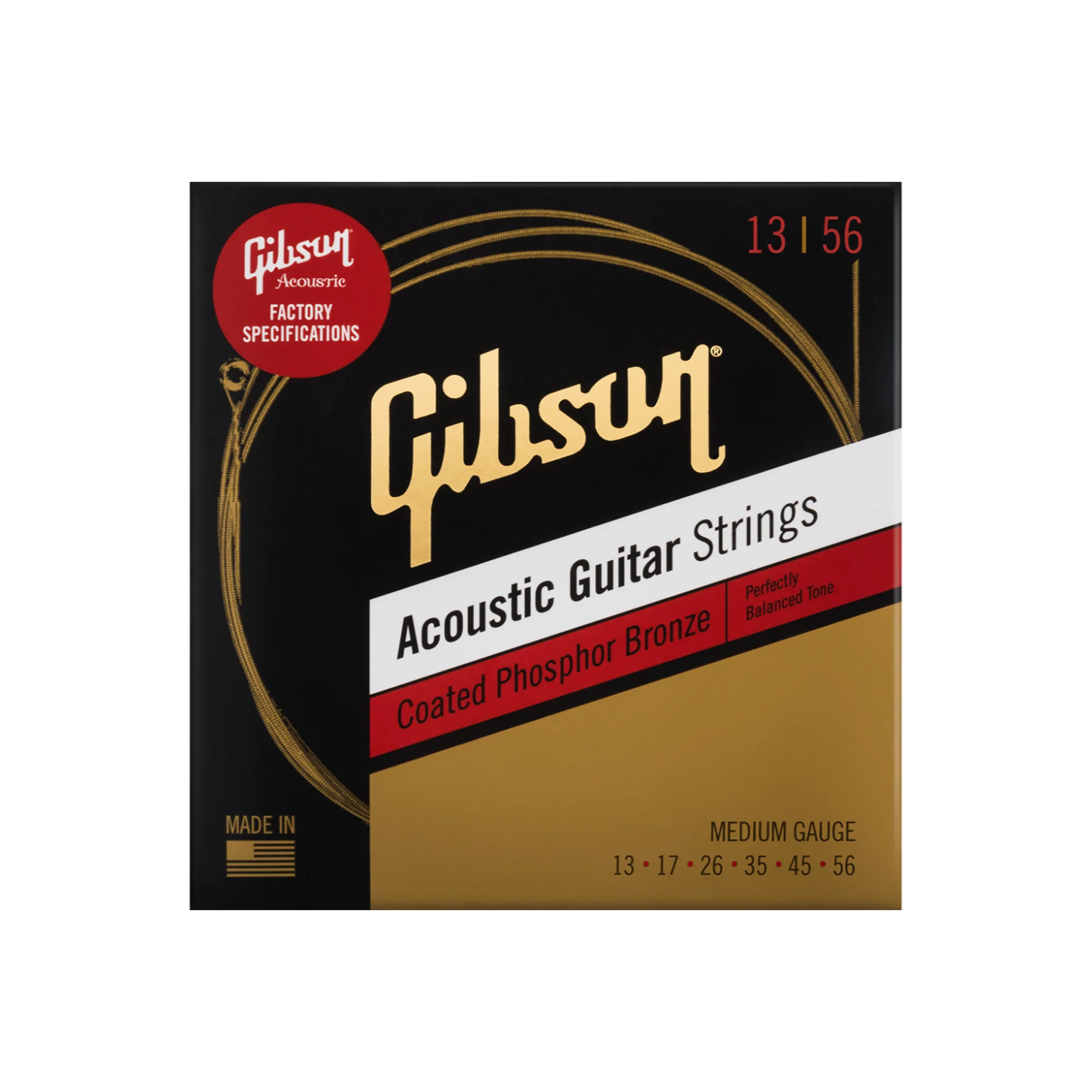 Gibson Coated Phosphor Bronze Acoustic Guitar Strings, Medium Gauge