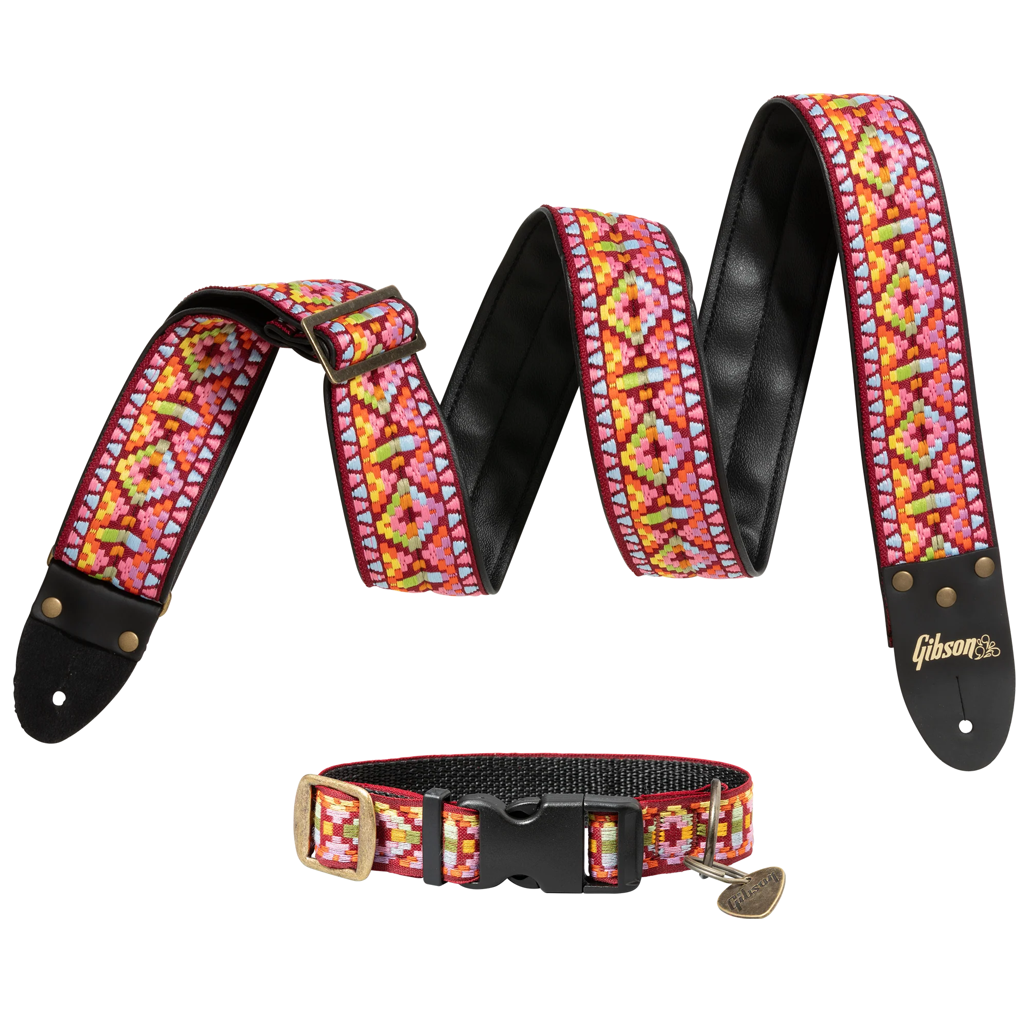 Gibson Guitar Strap Dog Collar Combo Set, Pink