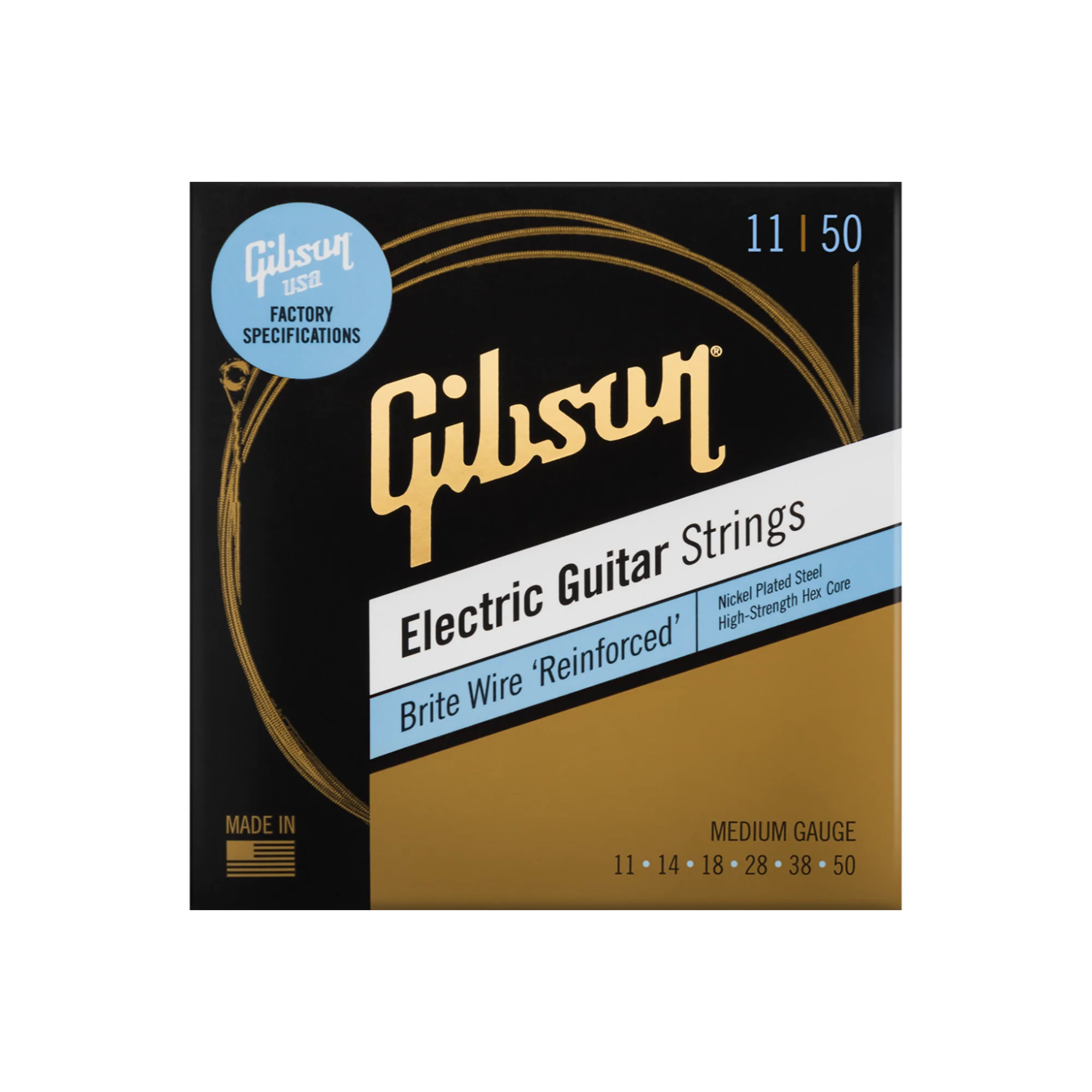 Gibson Brite Wire Reinforced Electric Guitar Strings, Medium Gauge