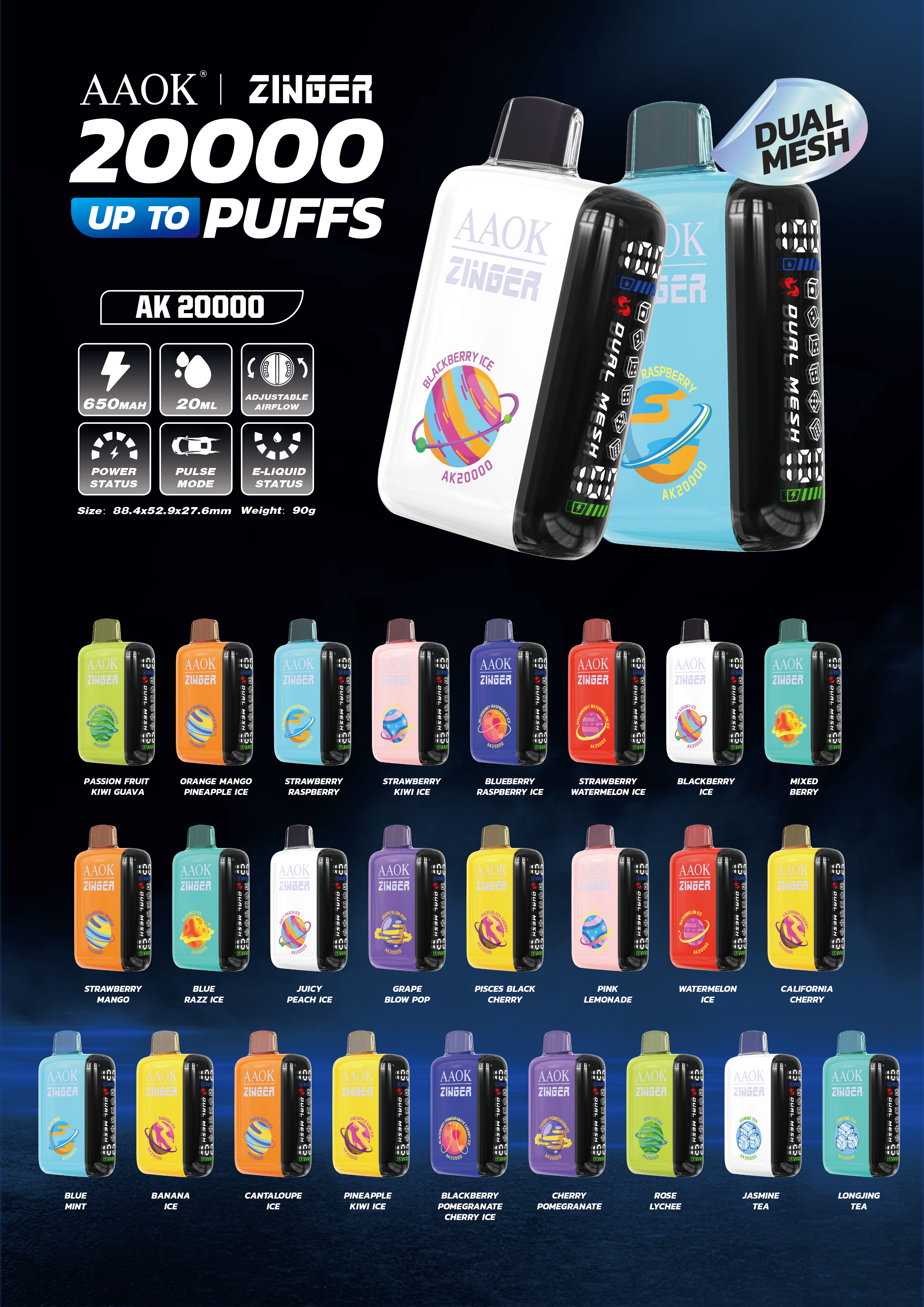 new AAOK 20000 Puffs Disposable Vape 21 Flavors