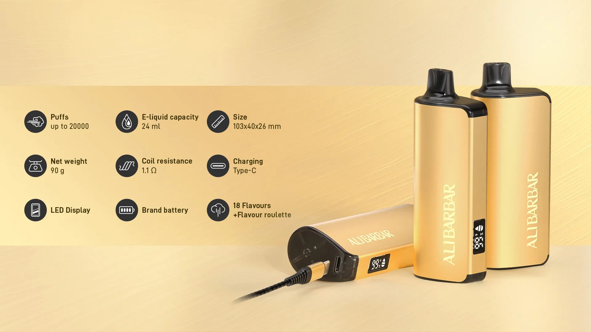 New Alibarbar Ingot 20000 Puffs Disposable Vape 18 Flavors