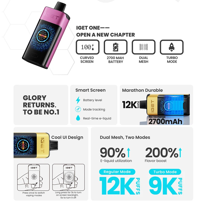 New IGET ONE 12000 Puffs 11 Flavors