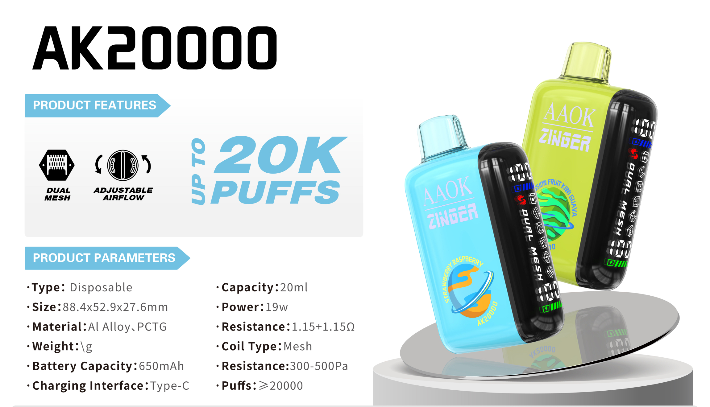 new AAOK 20000 Puffs Disposable Vape 21 Flavors