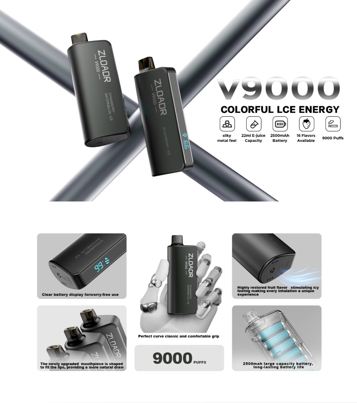 New ZLOADR V9000 Puffs Disposable Vape 16 Flavors