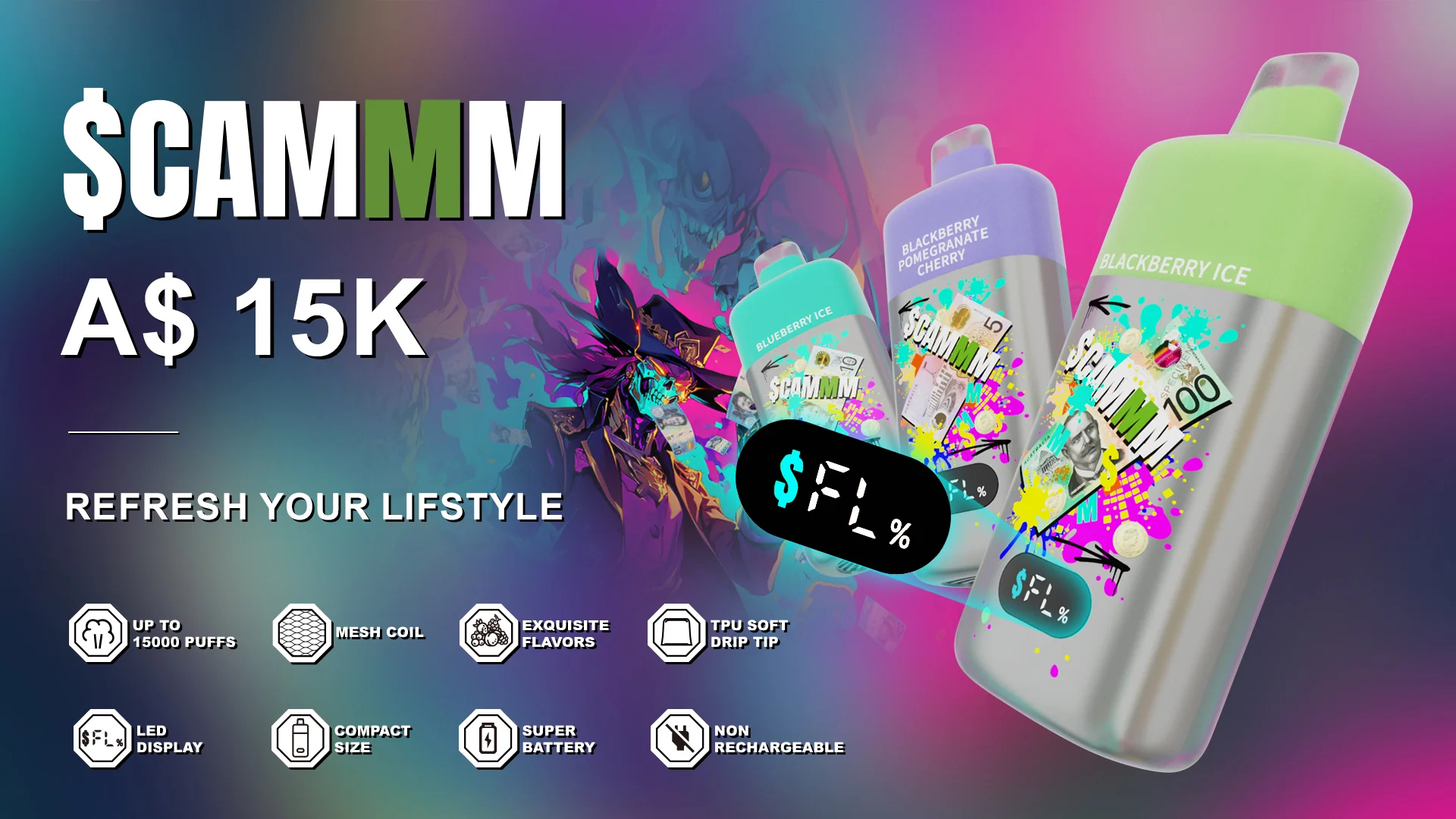 New CAMMM 15000 Puffs Disposable Vape 10 Flavors