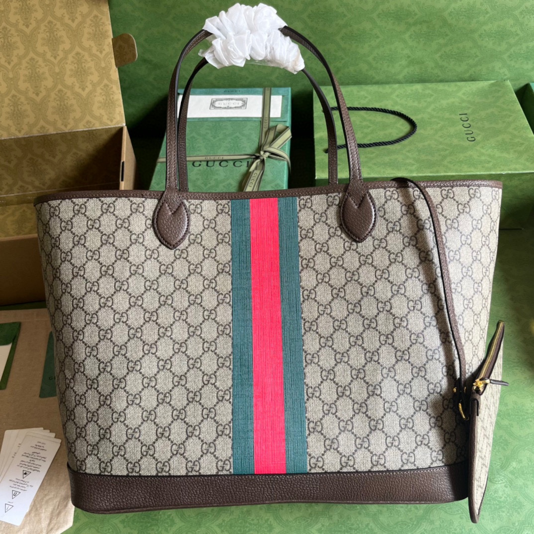 Gucci Brown GG Supreme Canvas 'Fake/Not' Tote Large QFB4DH0L05000