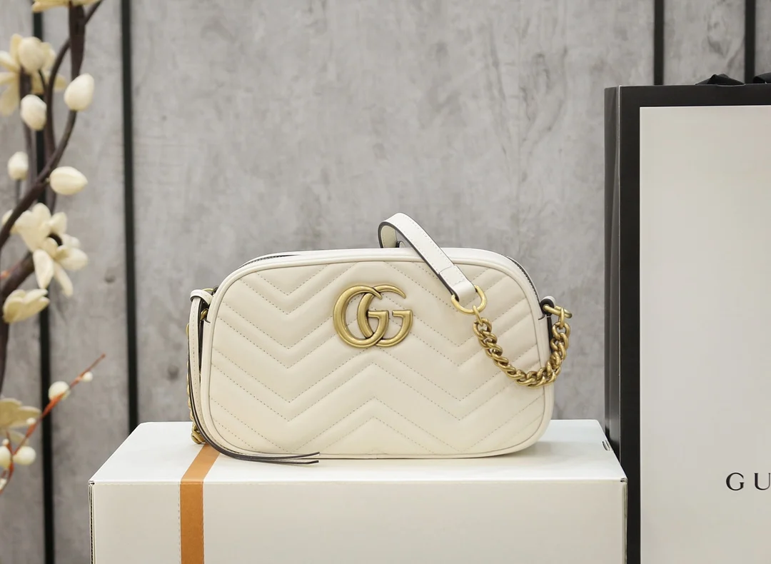 Gold Gucci GG Marmont Matelasse Crossbody Bag
