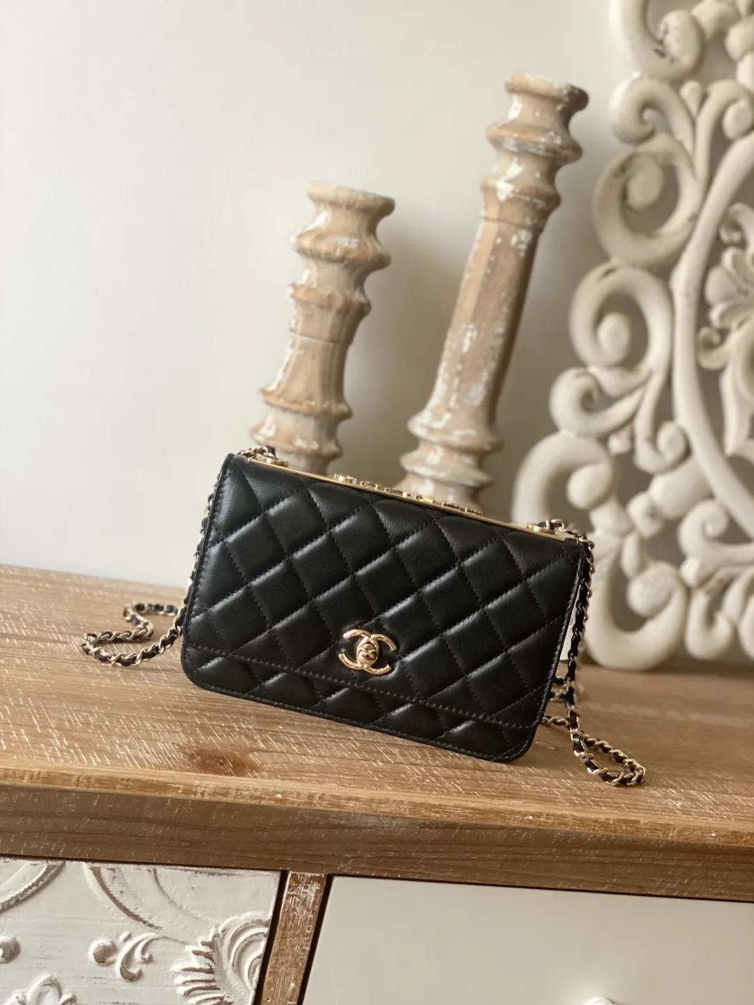 Chanel Chain CC Filigree Vertical Clutch with Chain Vanity Case