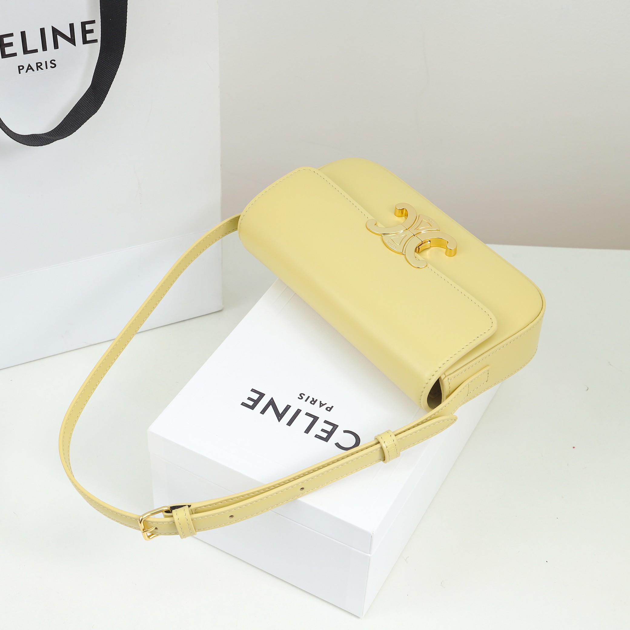 Celine Triomphe Fluffy Shearling Shoulder Bag Yellow