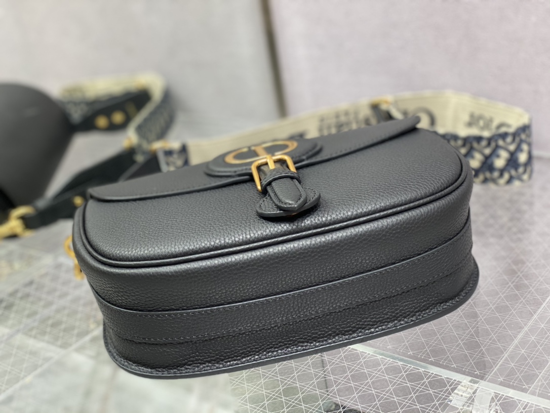 Replica Dior Large Bobby Bag Black Box Calfskin with Blue Dior Oblique  Embroidered Strap M9320UBBY_M911