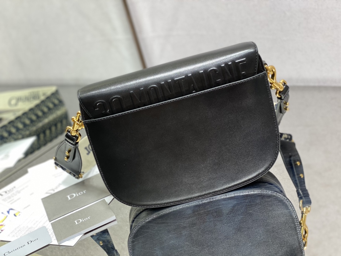 Replica Dior Large Bobby Bag Black Box Calfskin with Blue Dior Oblique  Embroidered Strap M9320UBBY_M911