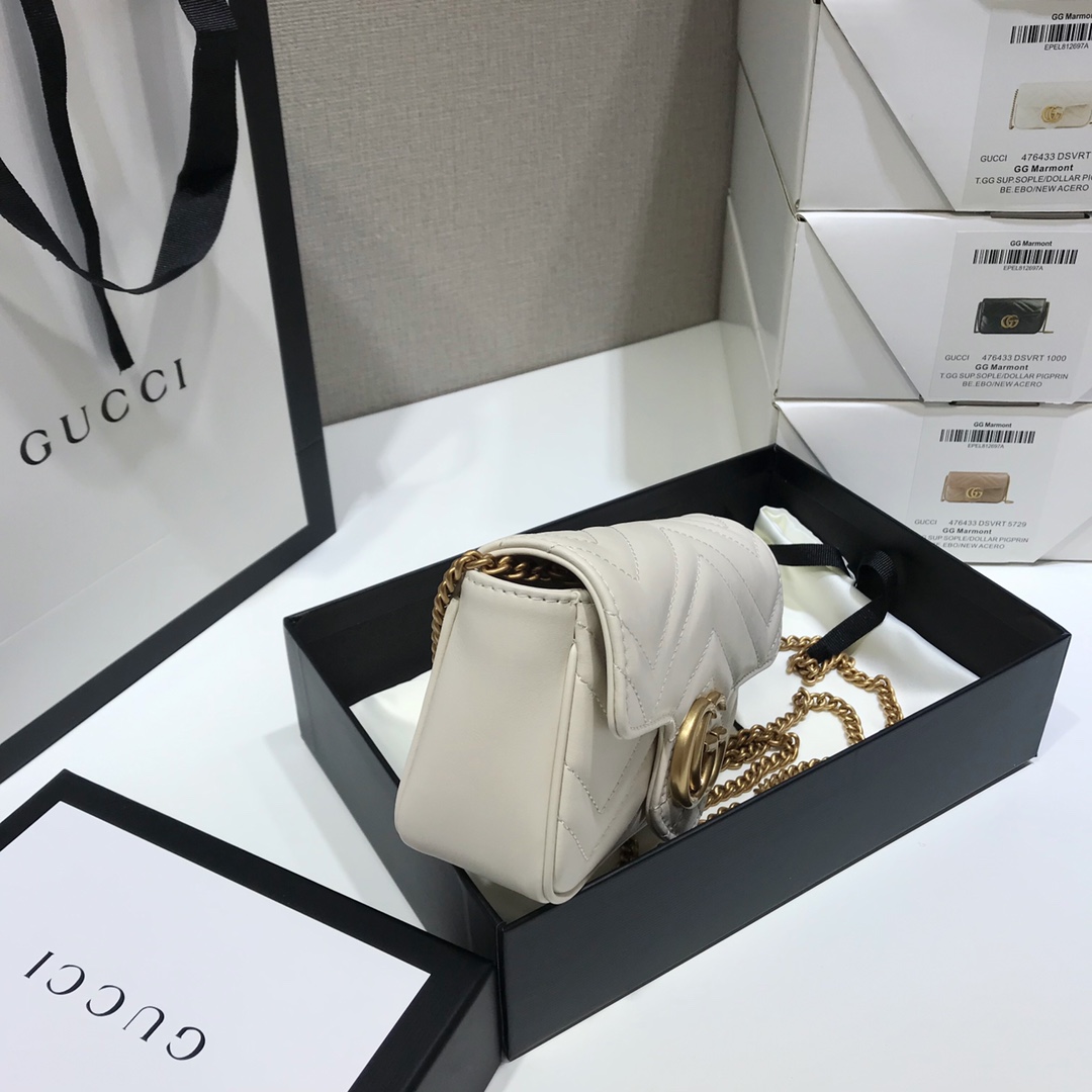 GUCCI GG Marmont Super Mini Matelasse Leather Shoulder Bag White 47643