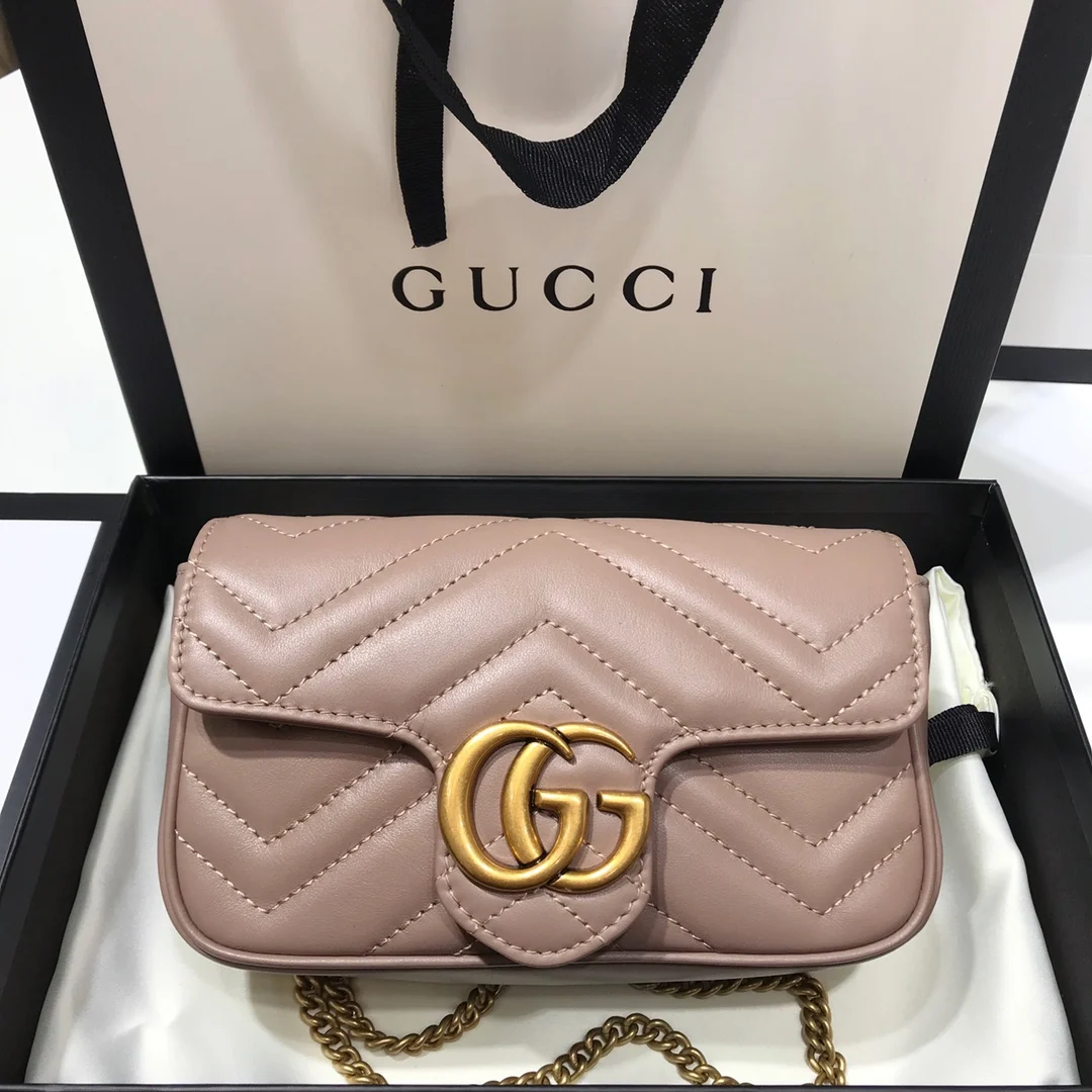Gucci Green GG Marmont Pink Super Mini Bag