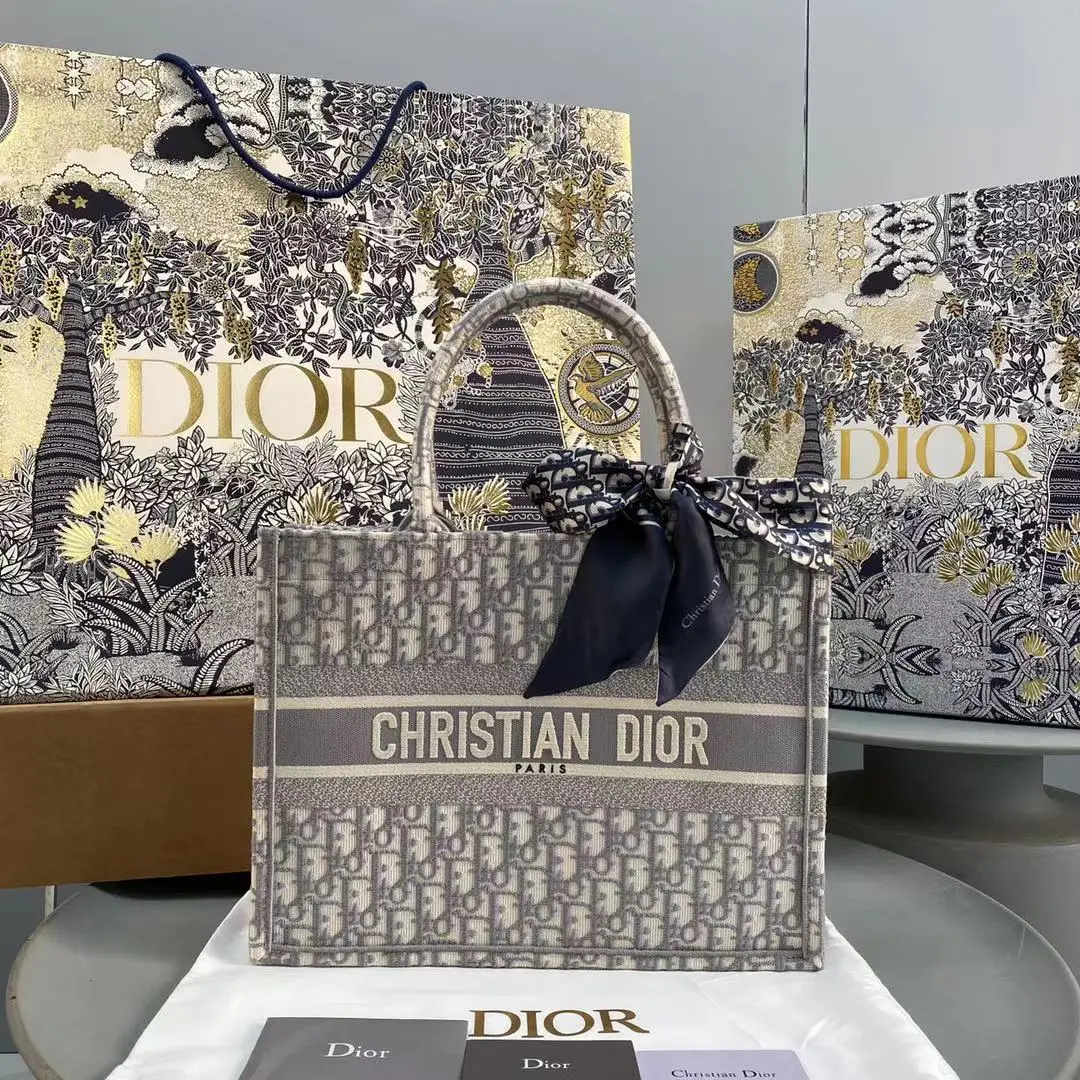 Dior Small Dior Book Tote Gray Dior Oblique Embroidery - Women
