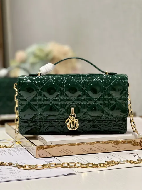 Mini Lady Dior Bag Pine Green Patent Cannage Calfskin