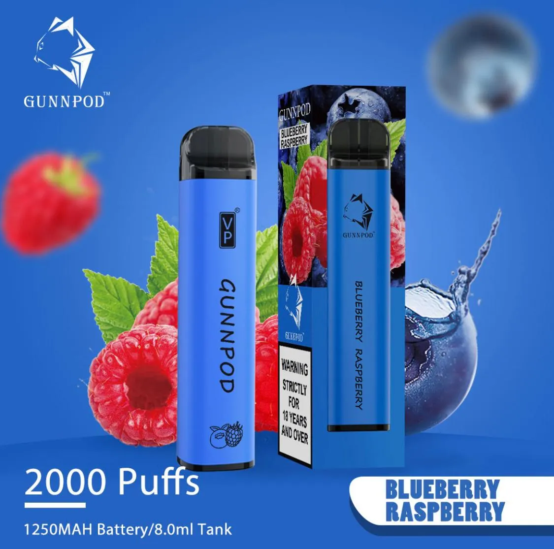 Gunnpod Classic 2000 Puffs Blueberry Raspberry