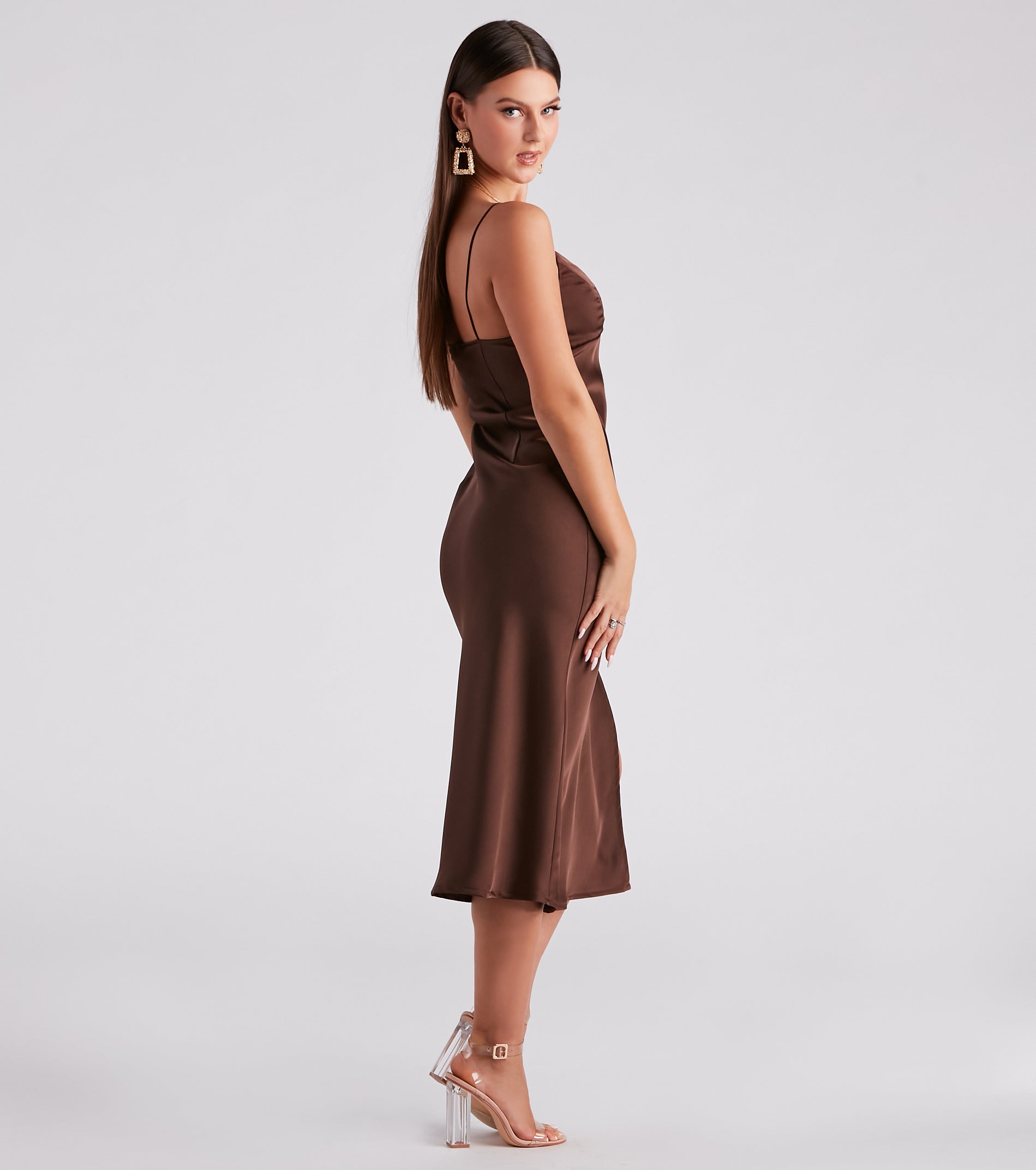 In Satin Slip Midi Dress