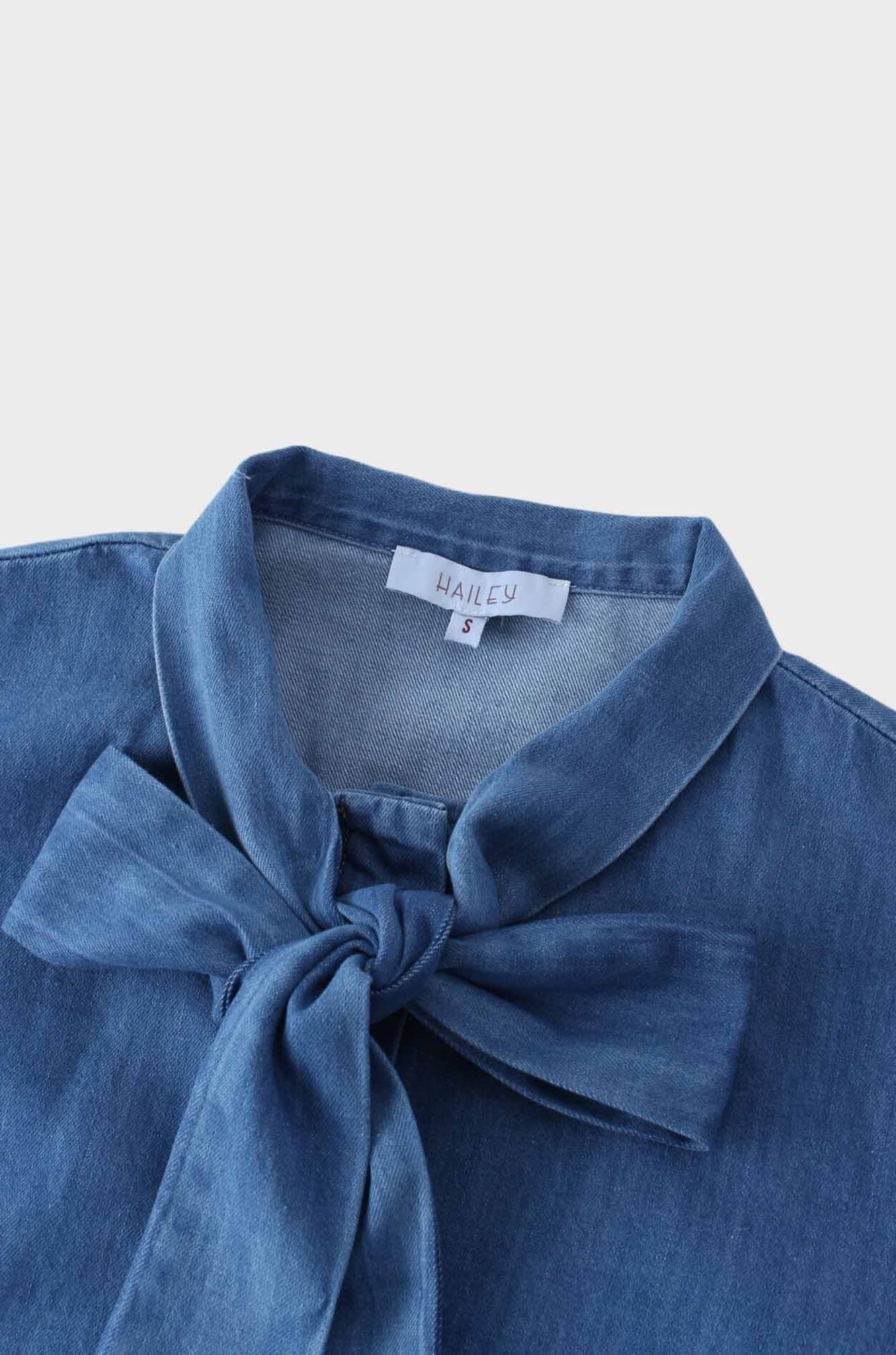 Denim Tie Blouse-Blue