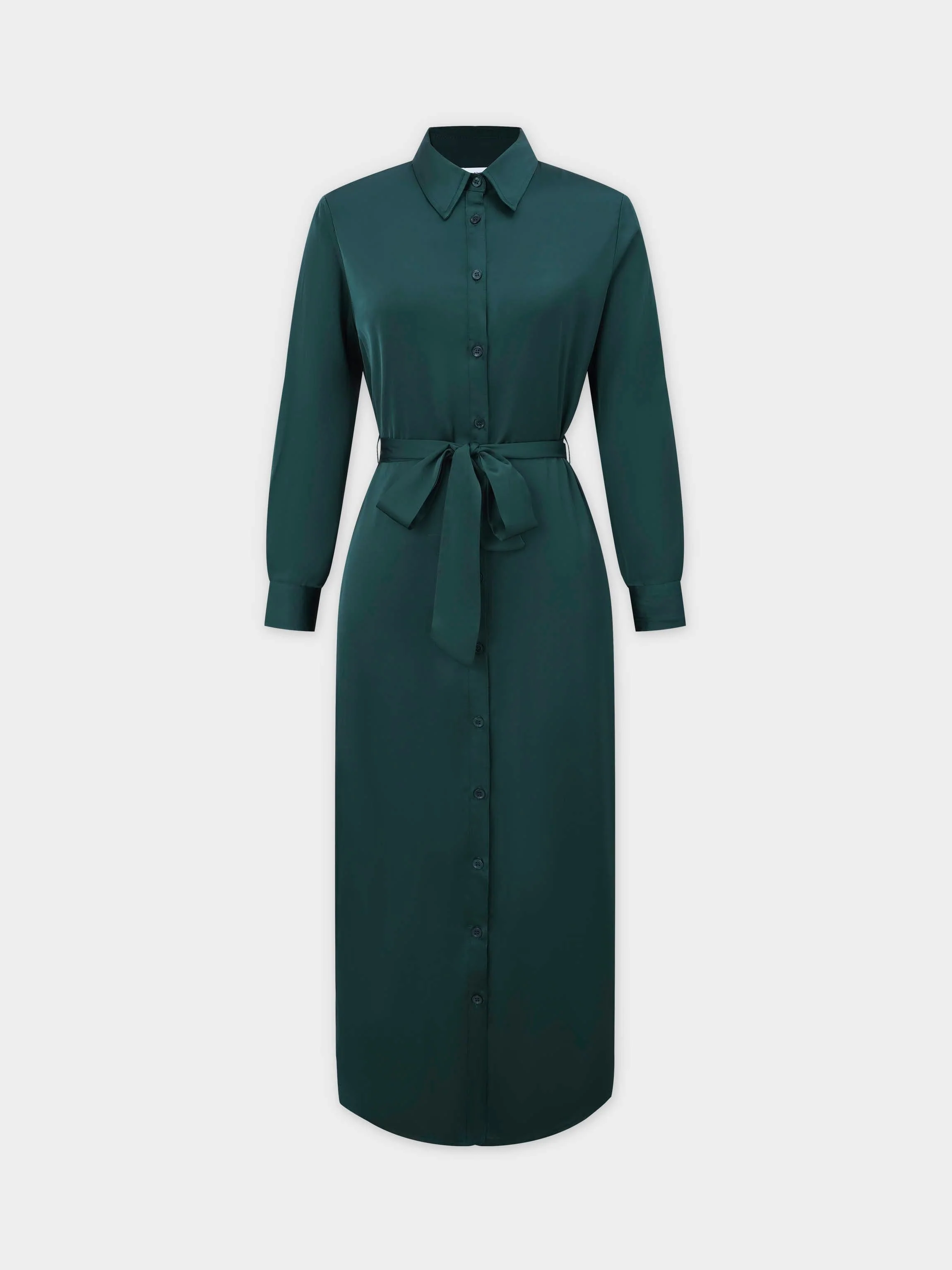 Gathered Back Shirtdress-Emerald Green