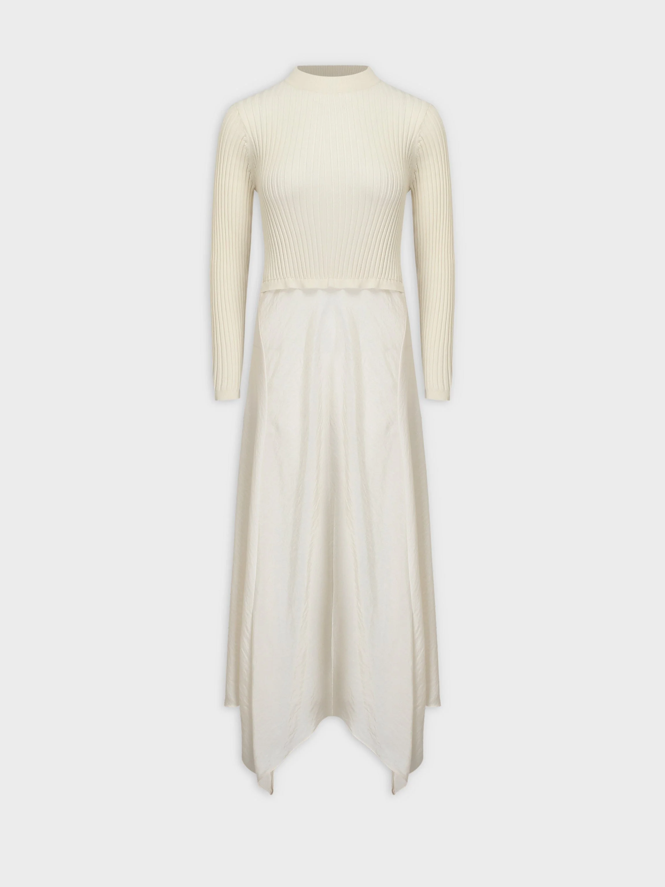 Crew Knit Satin Dress-Ivory