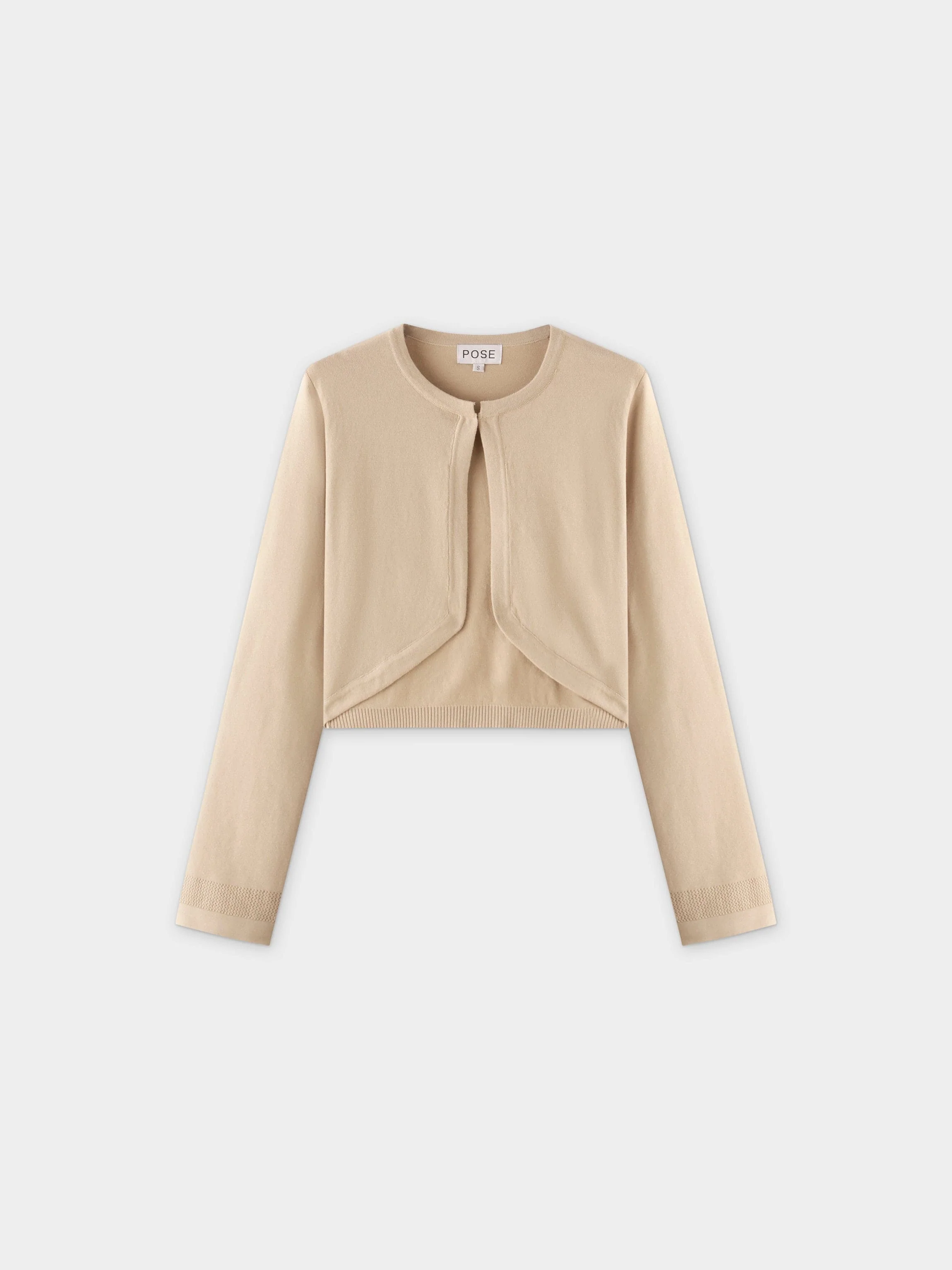 Flat Ribbed Trim Shrug-Tan