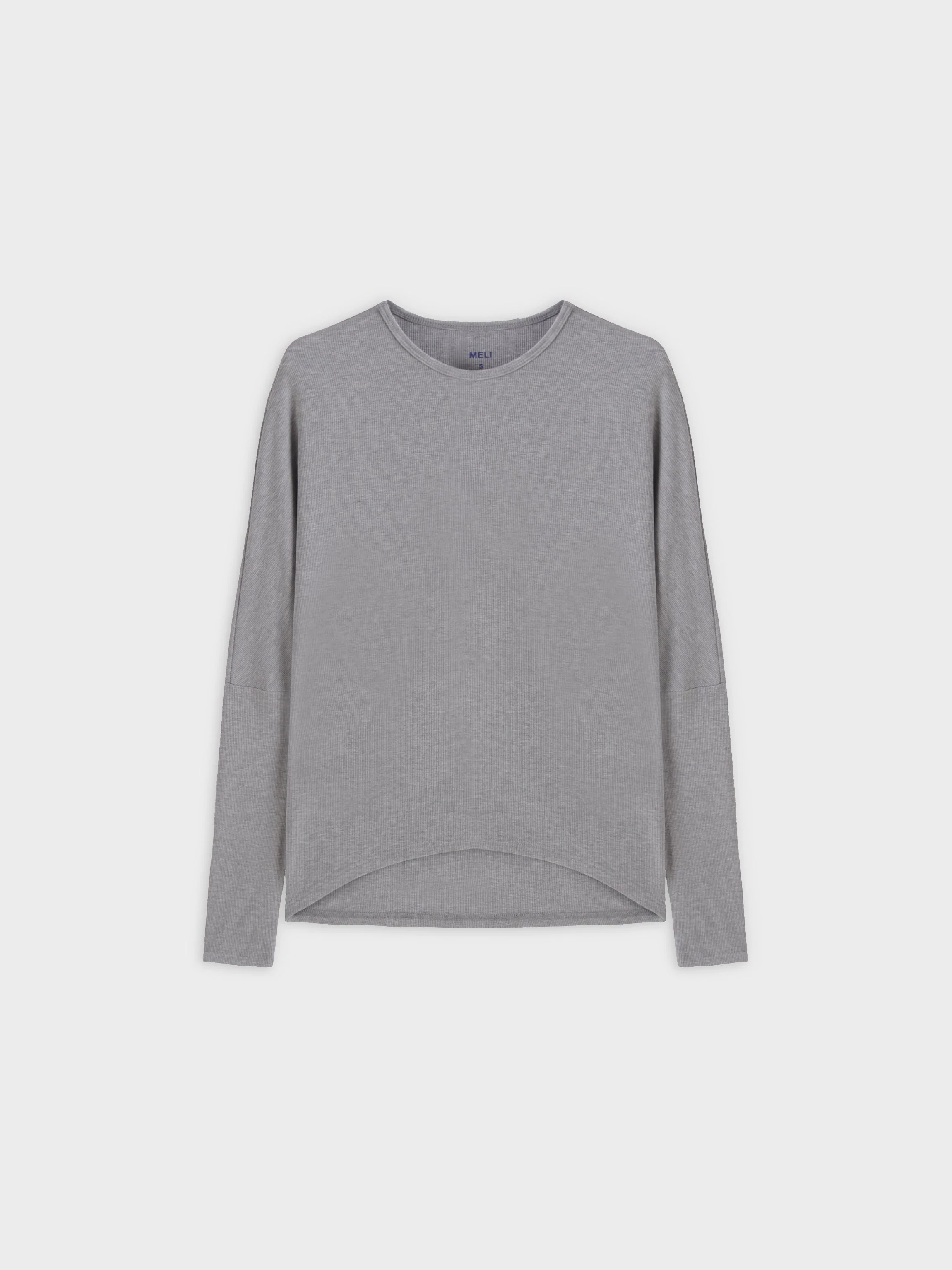 Crew Ribbed Dolman-Heathered Grey