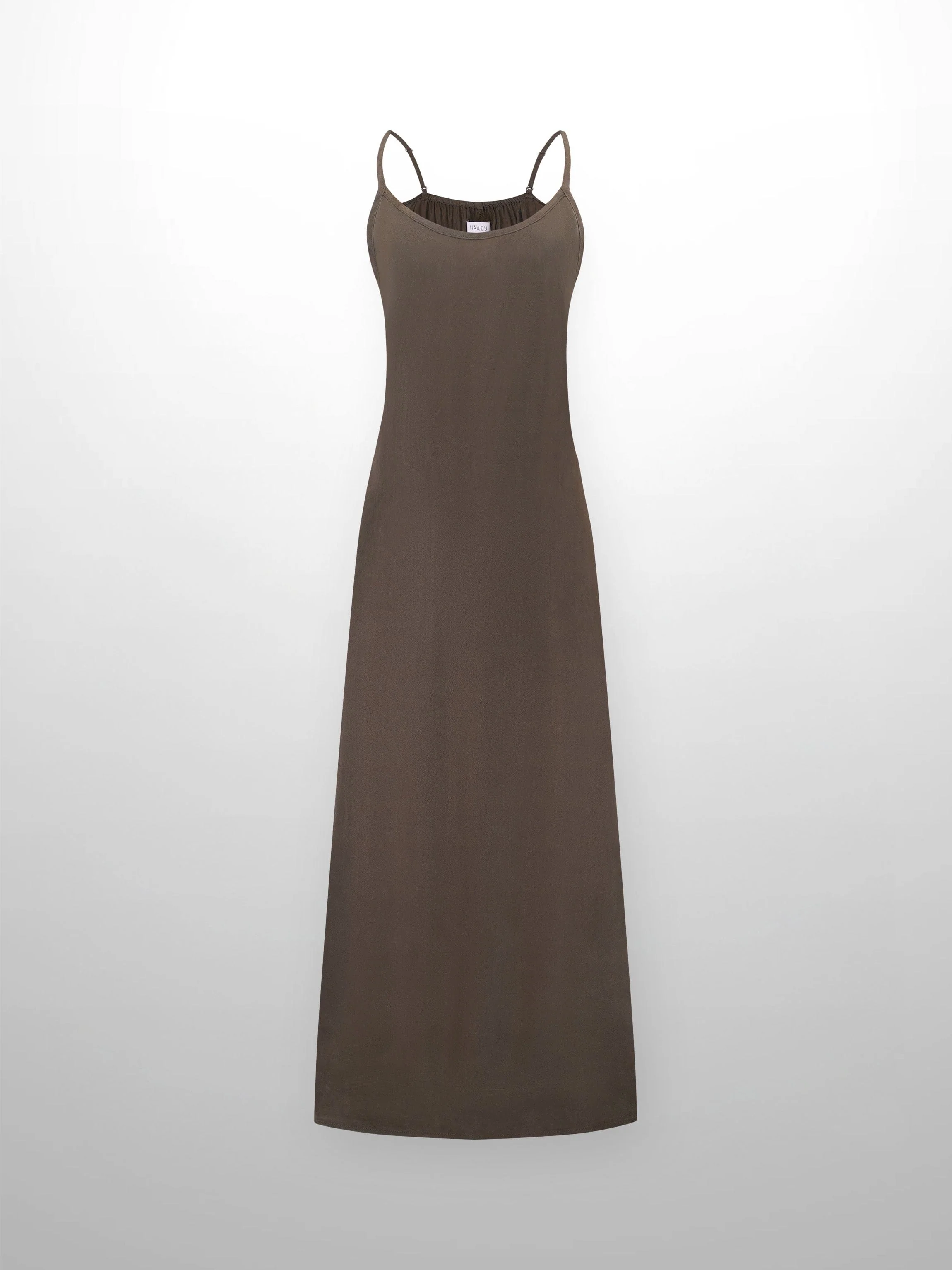 Cupro Crew Neck Slip Dress-Olive