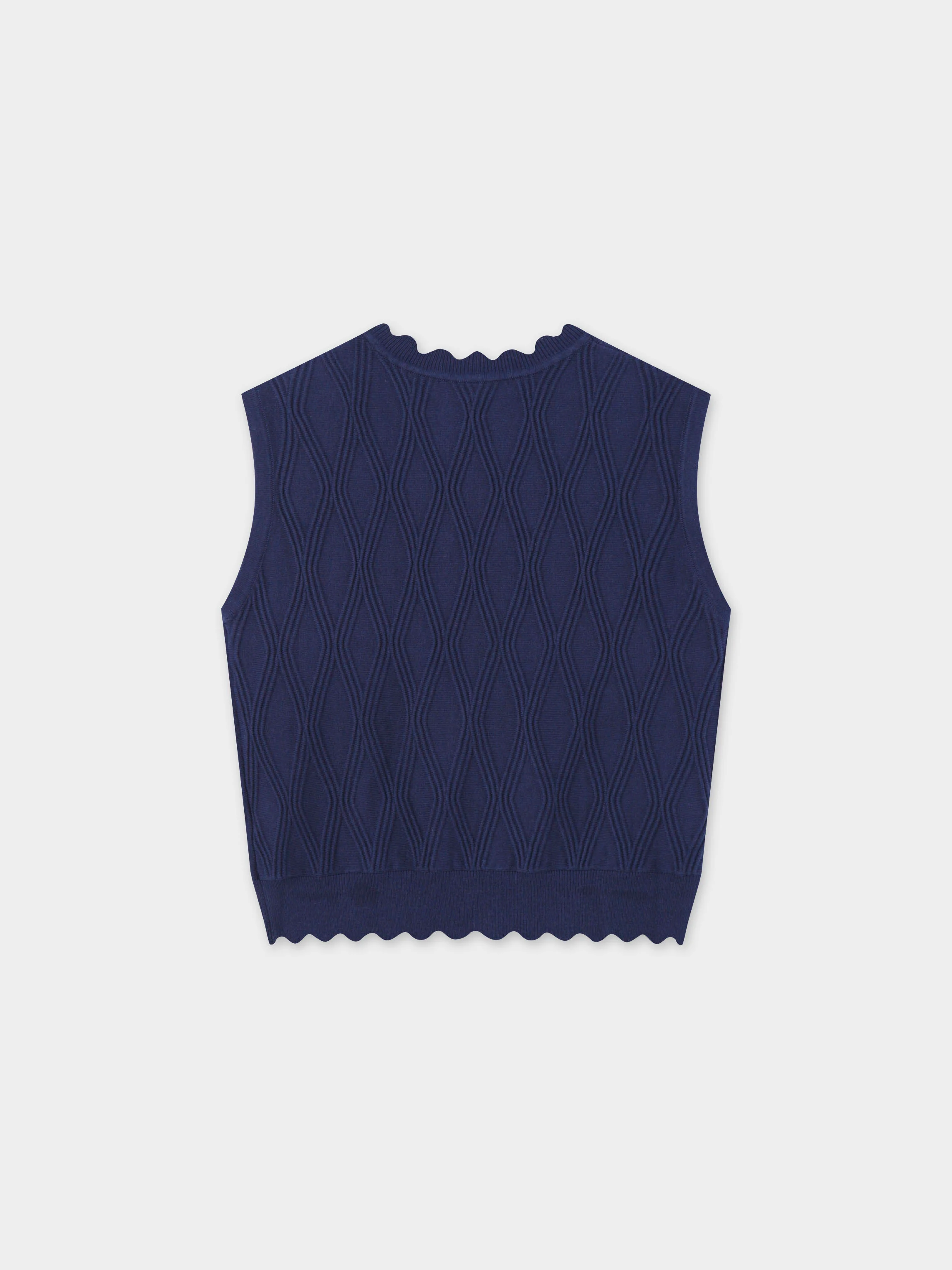 Scalloped Sleeveless Crew Neck Sweater-Blue