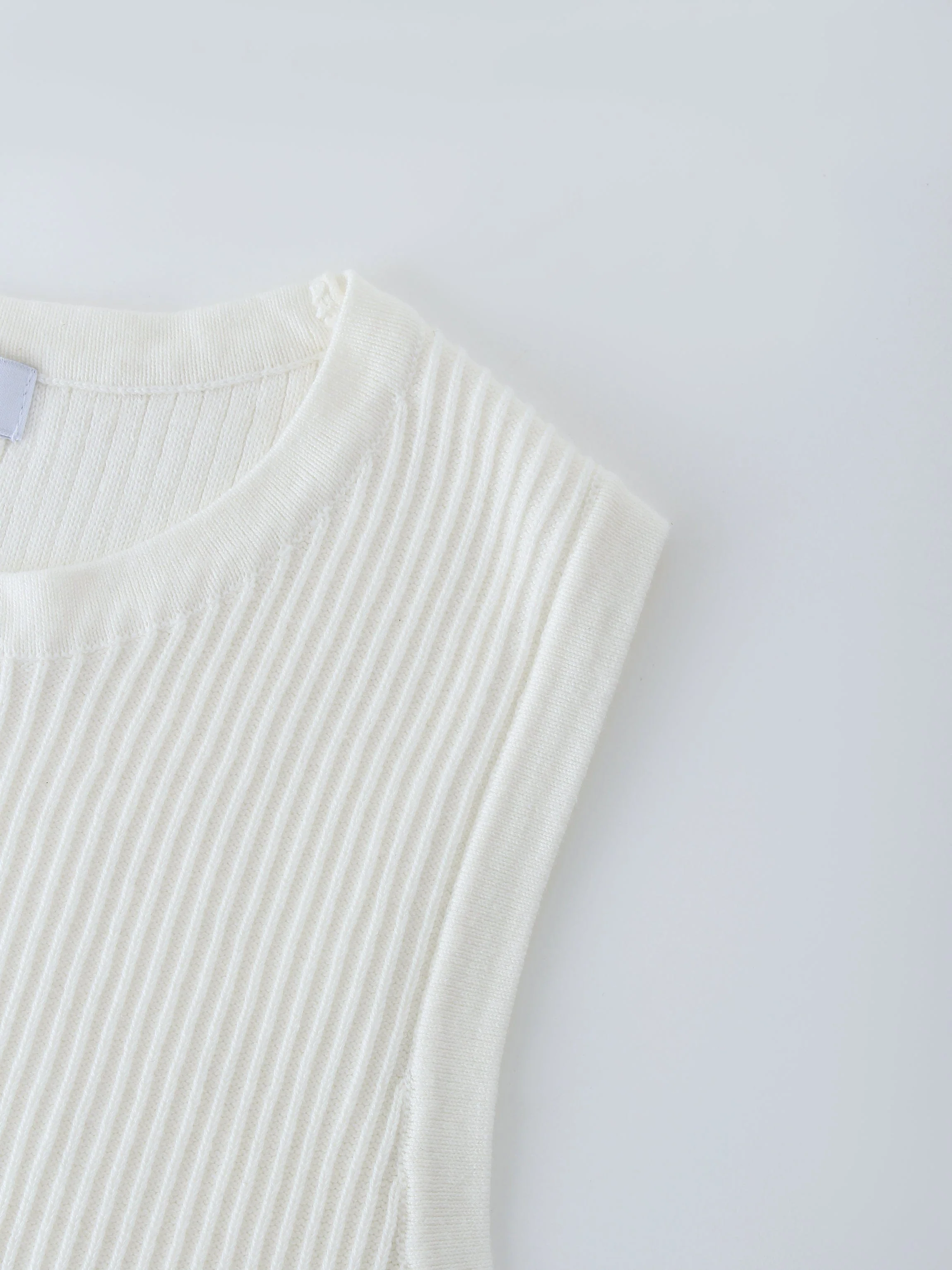 Sleeveless Ribbed Crew-White