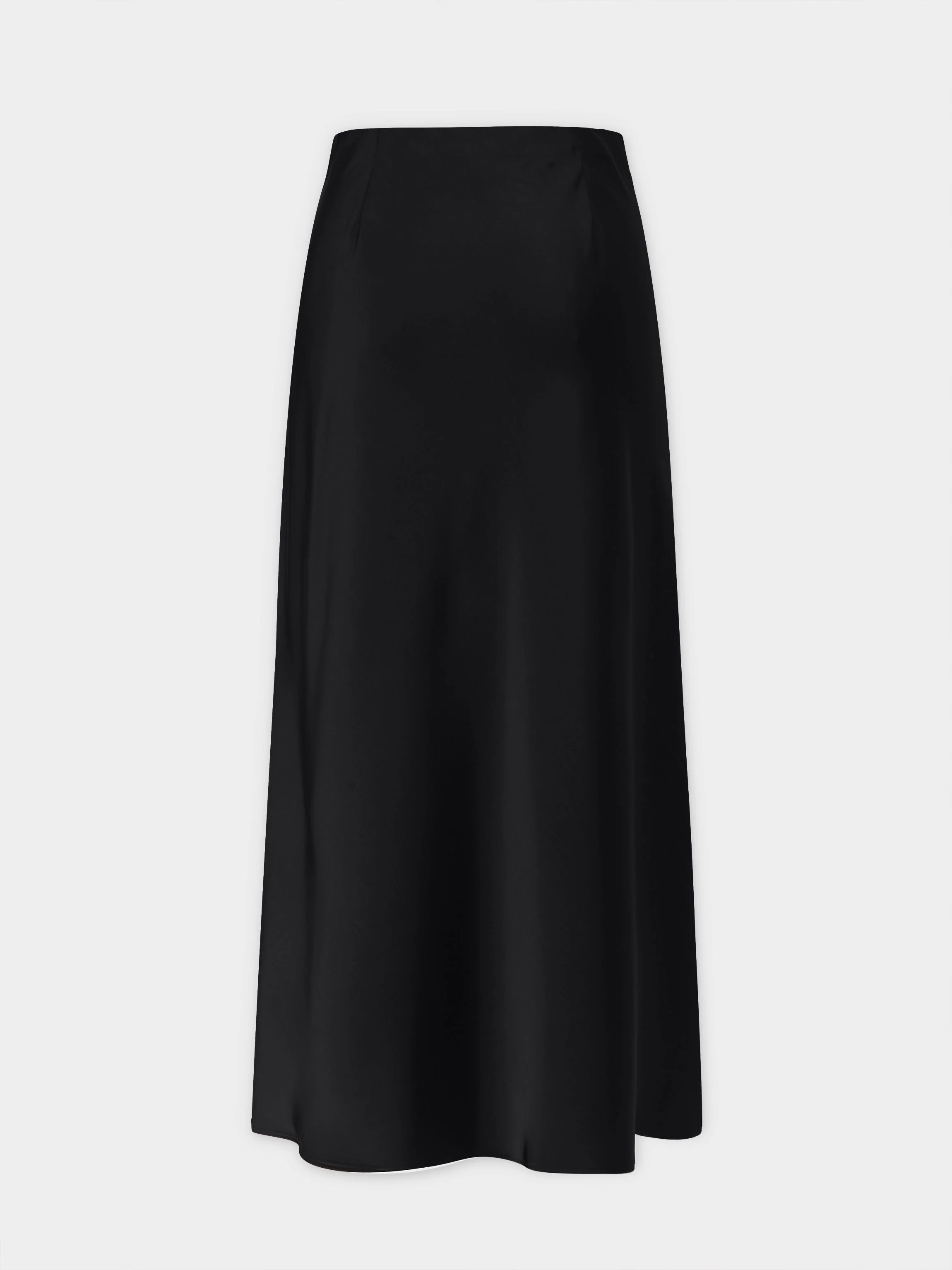 Solid Faux Satin Slip Skirt-Black