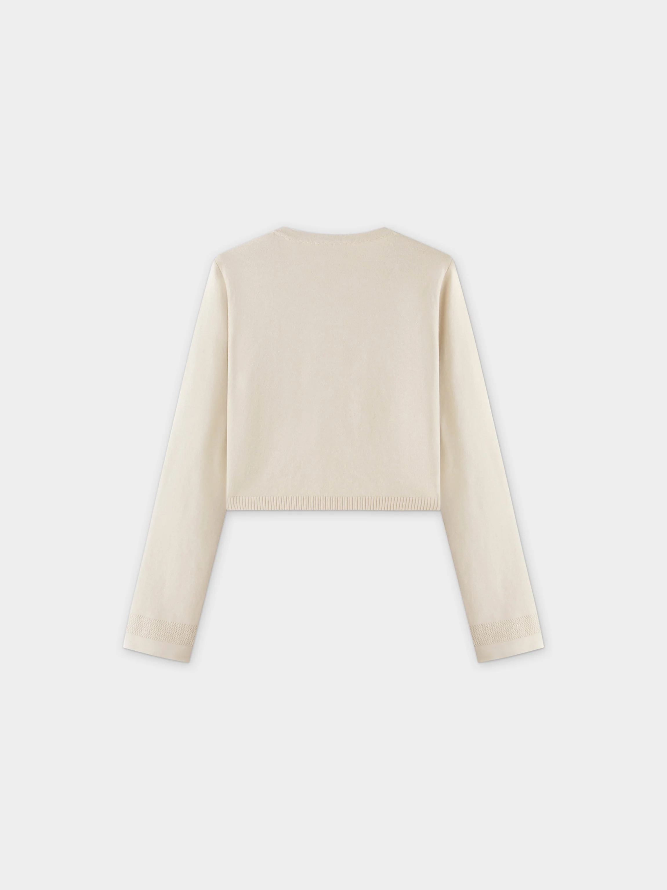 Flat Ribbed Trim Shrug-Ivory