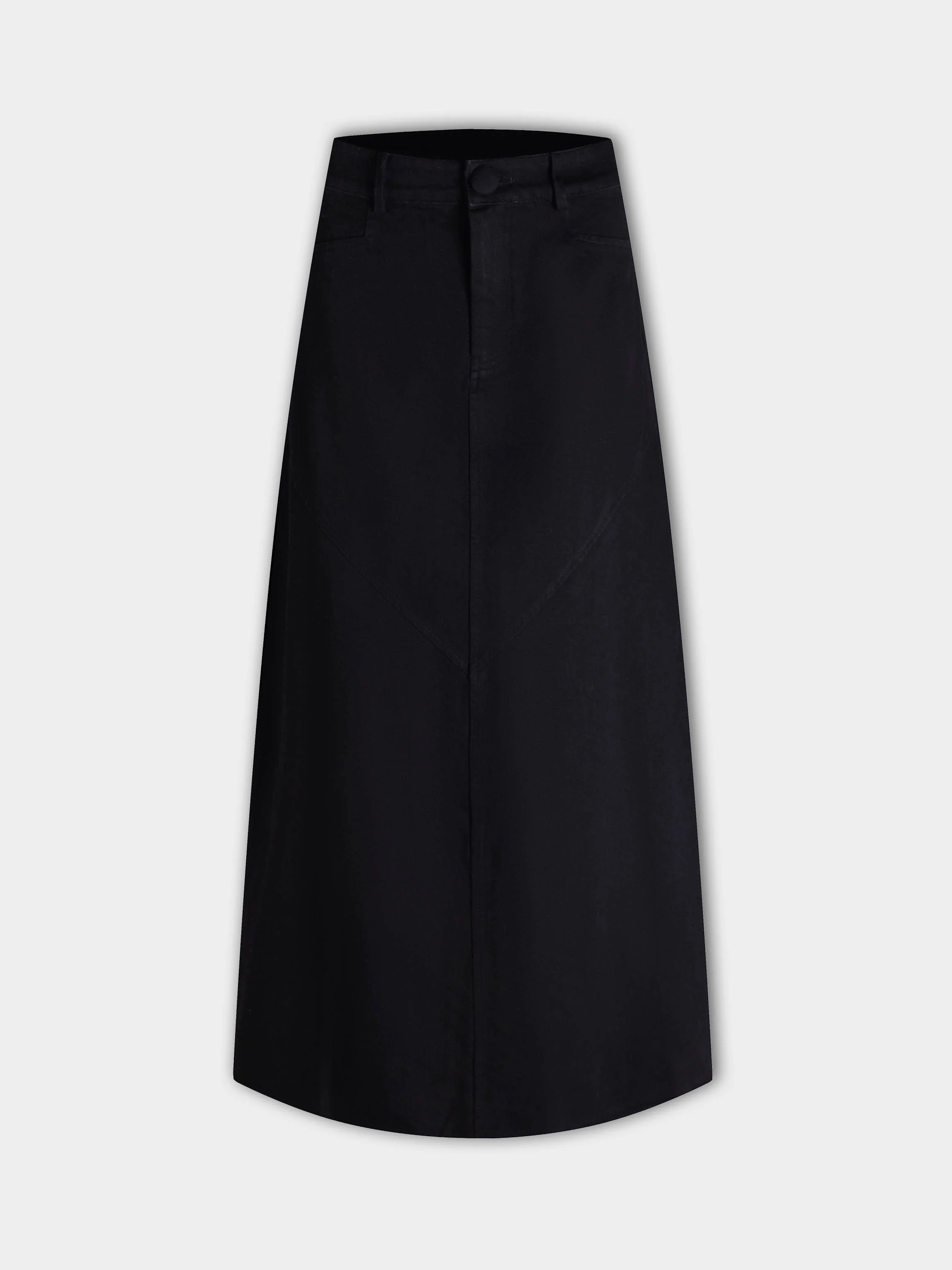 Deep V Denim Skirt-Black