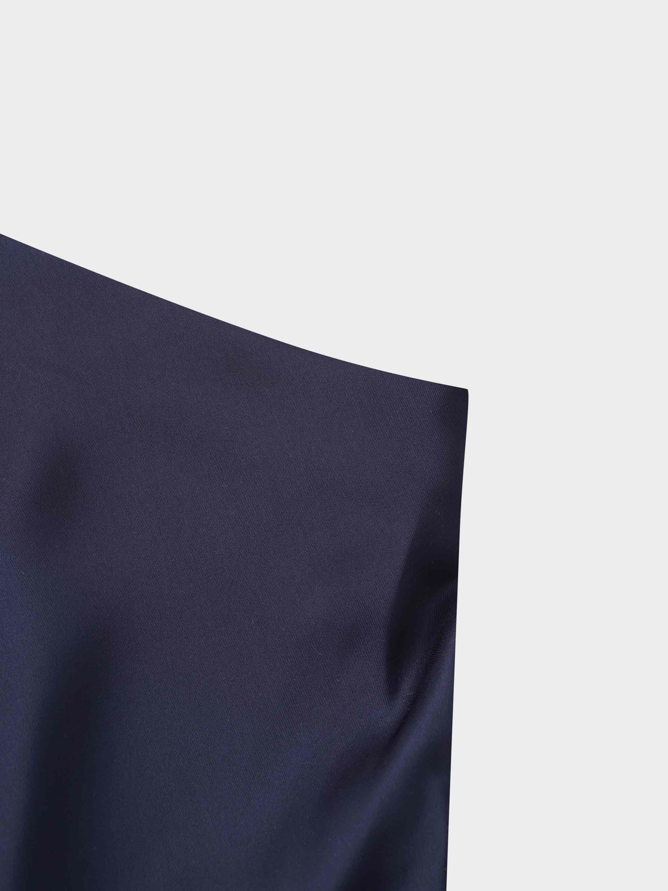 Solid Faux Satin Slip Skirt-Dark Blue/Navy