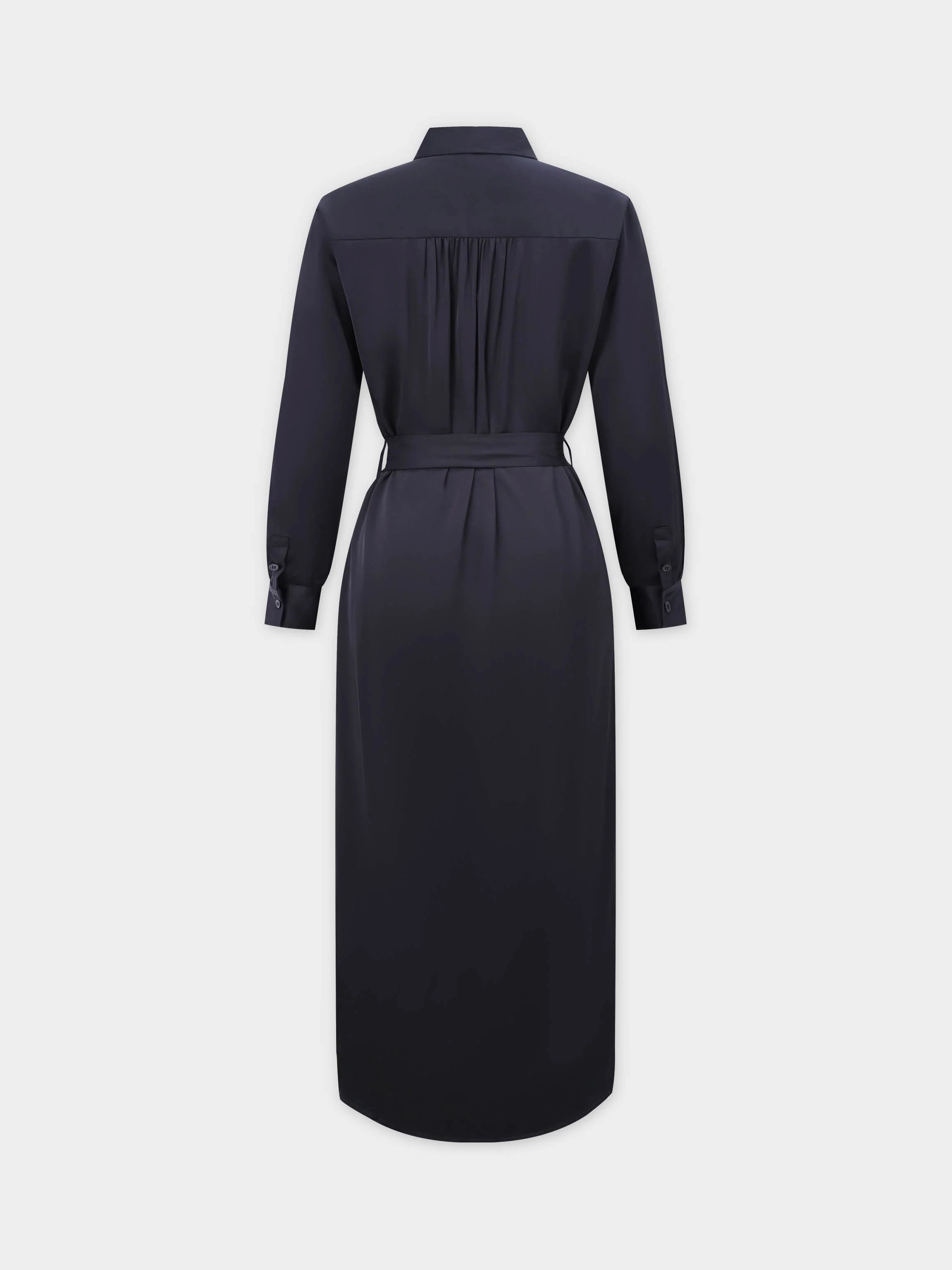Gathered Back Shirtdress-Black
