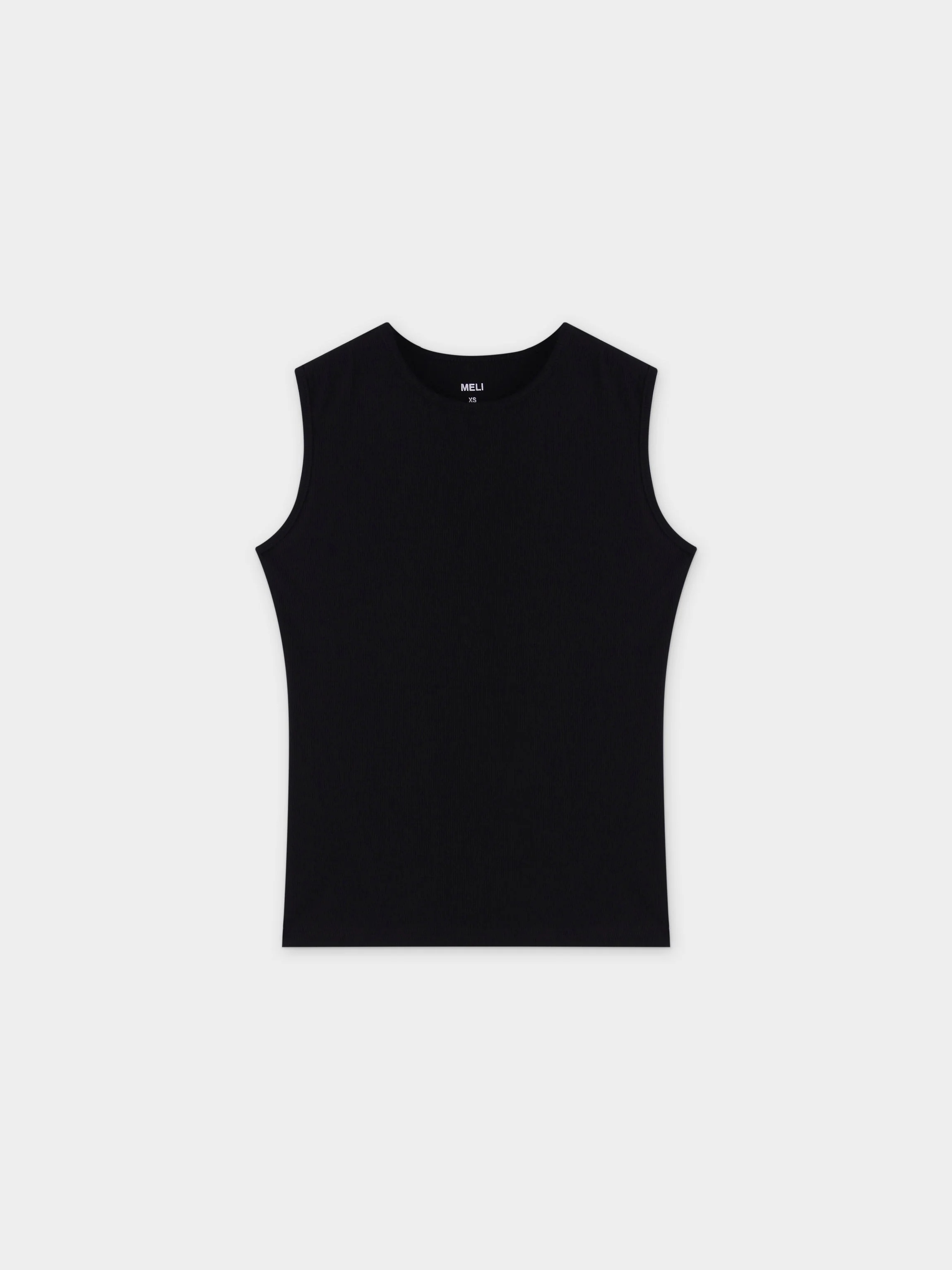 RIBBED CREW SLEEVELESS SHELL-BLACK
