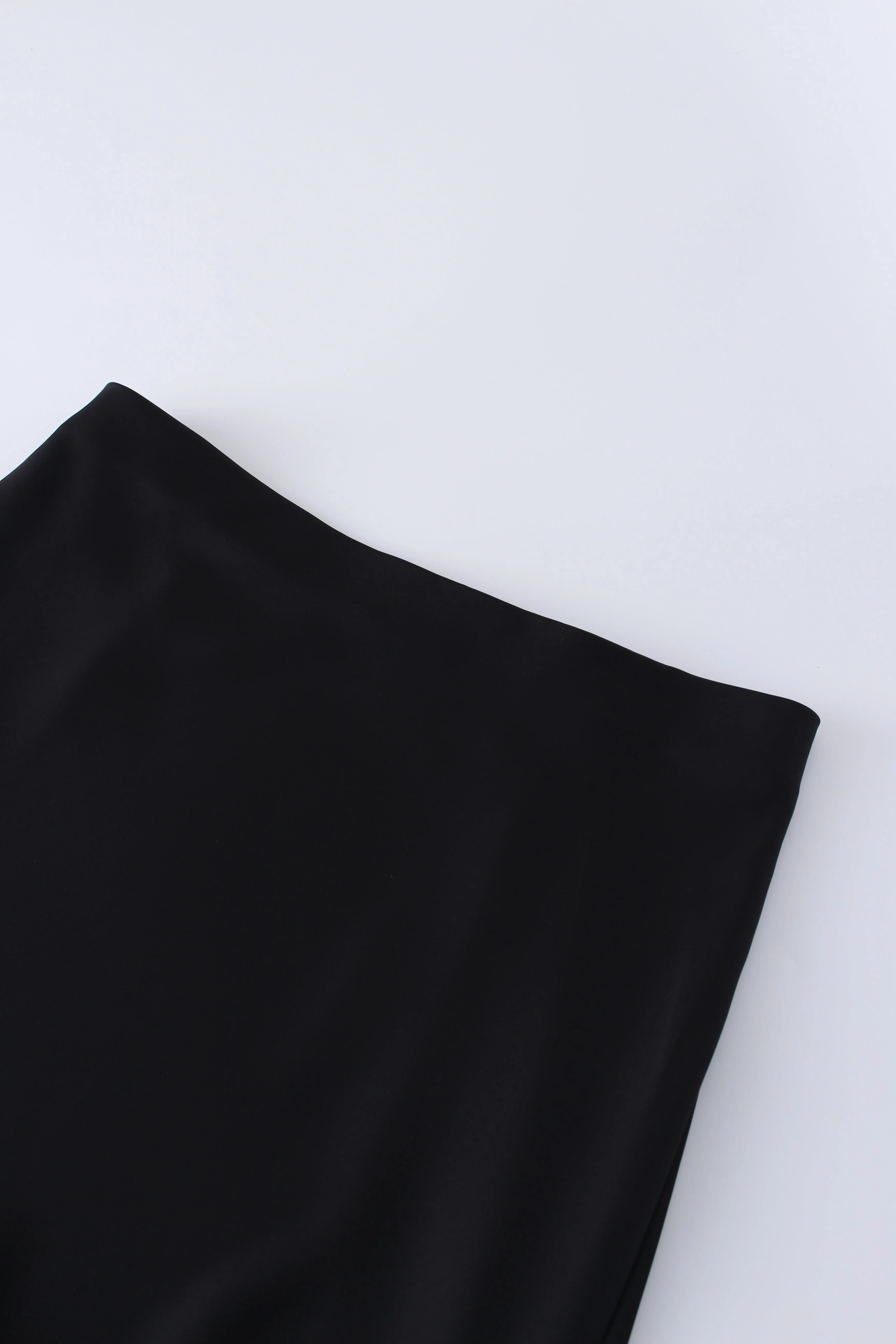 Solid Faux Satin Slip Skirt-Black