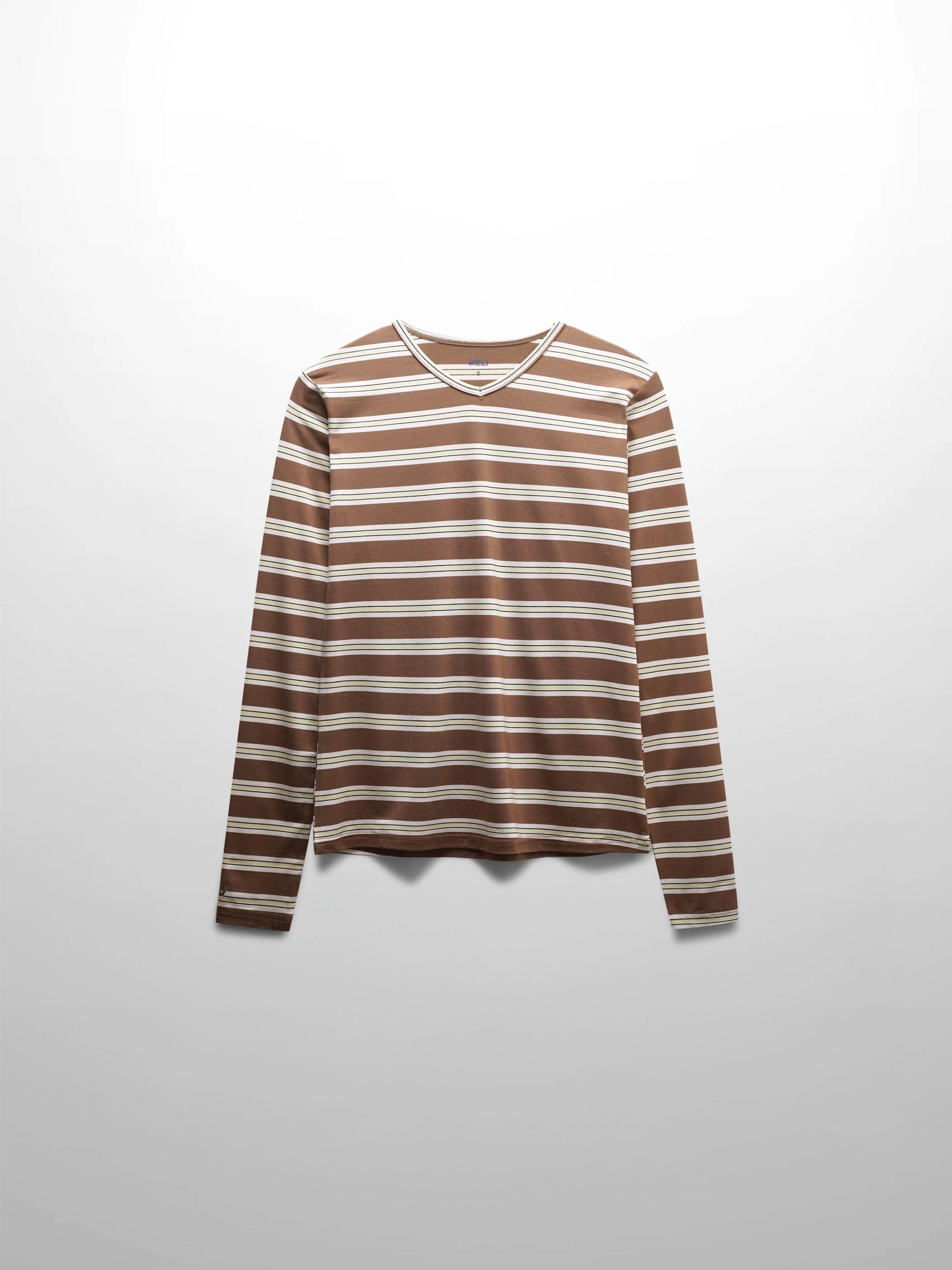 Flat Striped High V Long Sleeve-Brown/Yellow
