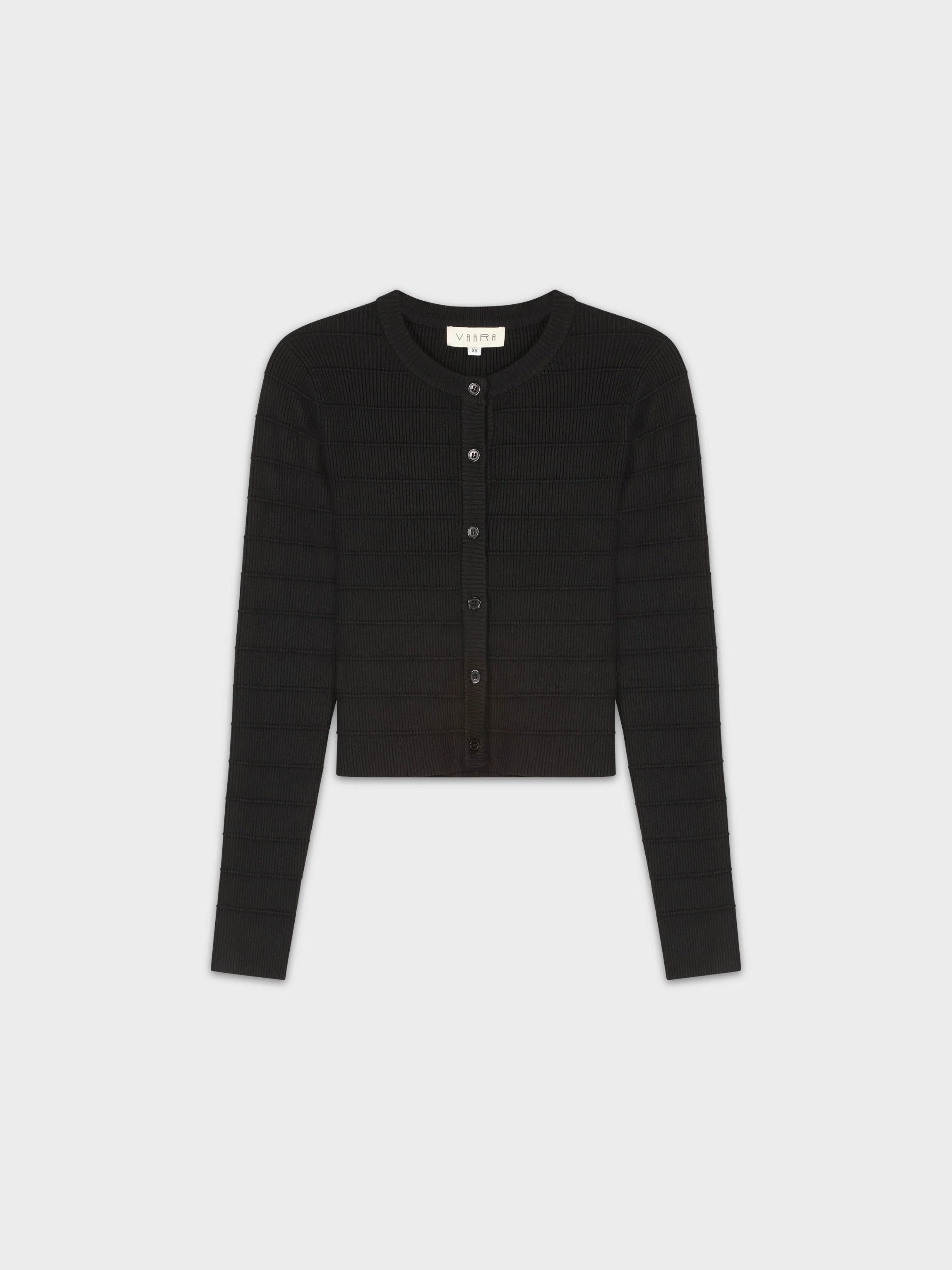 RIBBED CROPPED CARDIGAN-BLACK