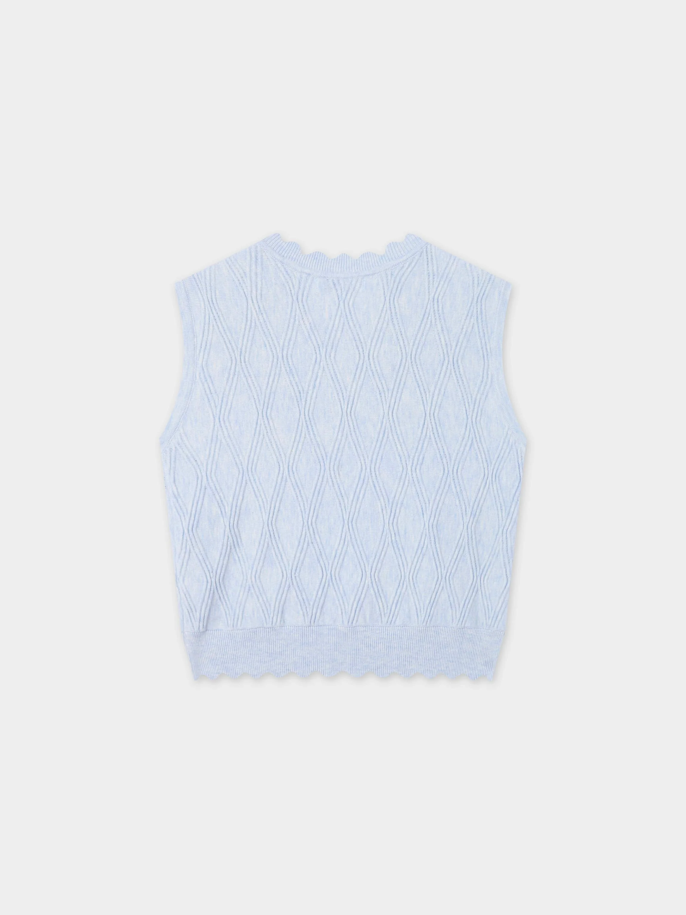 Scalloped Sleeveless Crew Neck Sweater-Light Blue Heather