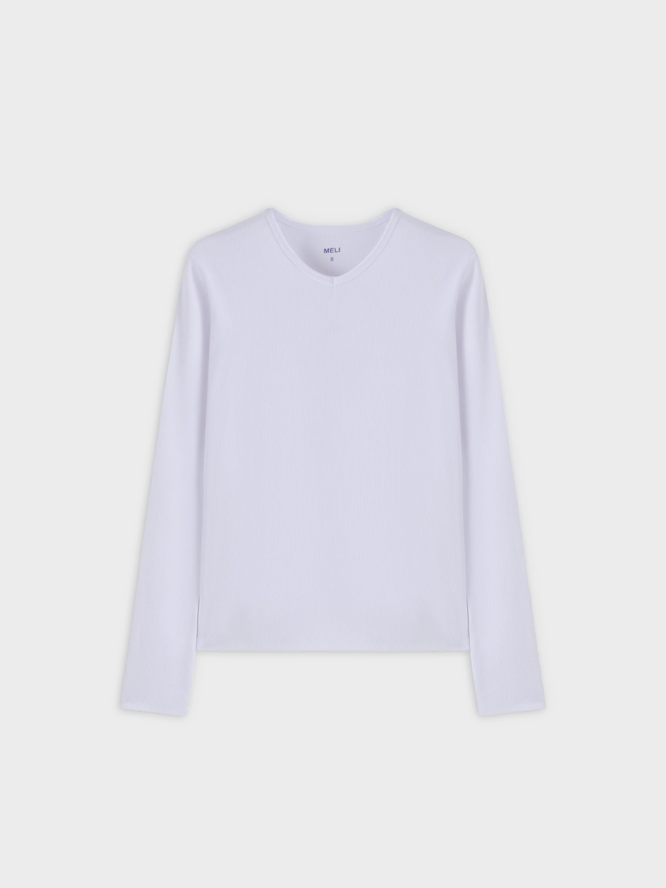HIGH V RIBBED TEE - LS-WHITE