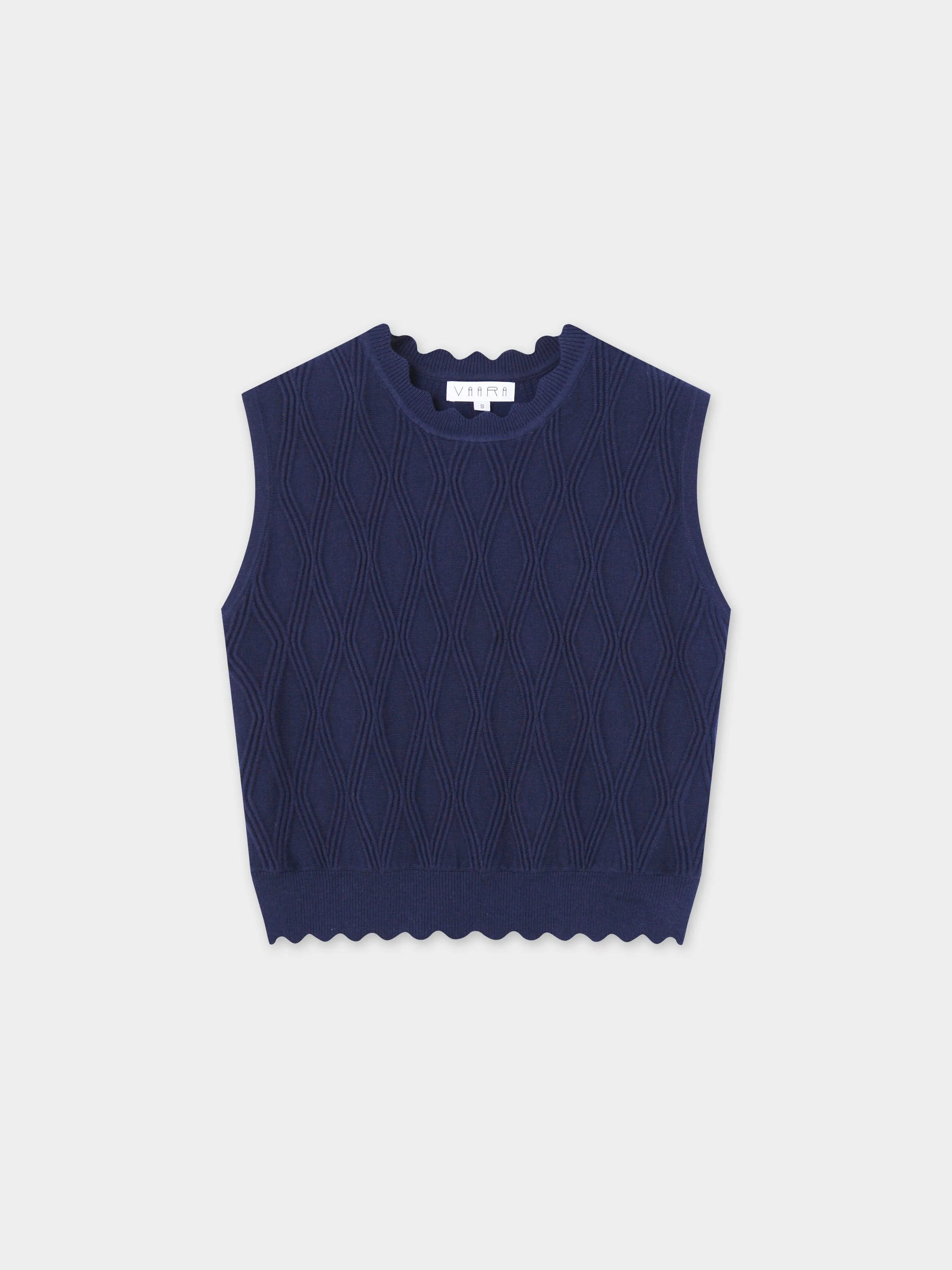 Scalloped Sleeveless Crew Neck Sweater-Blue