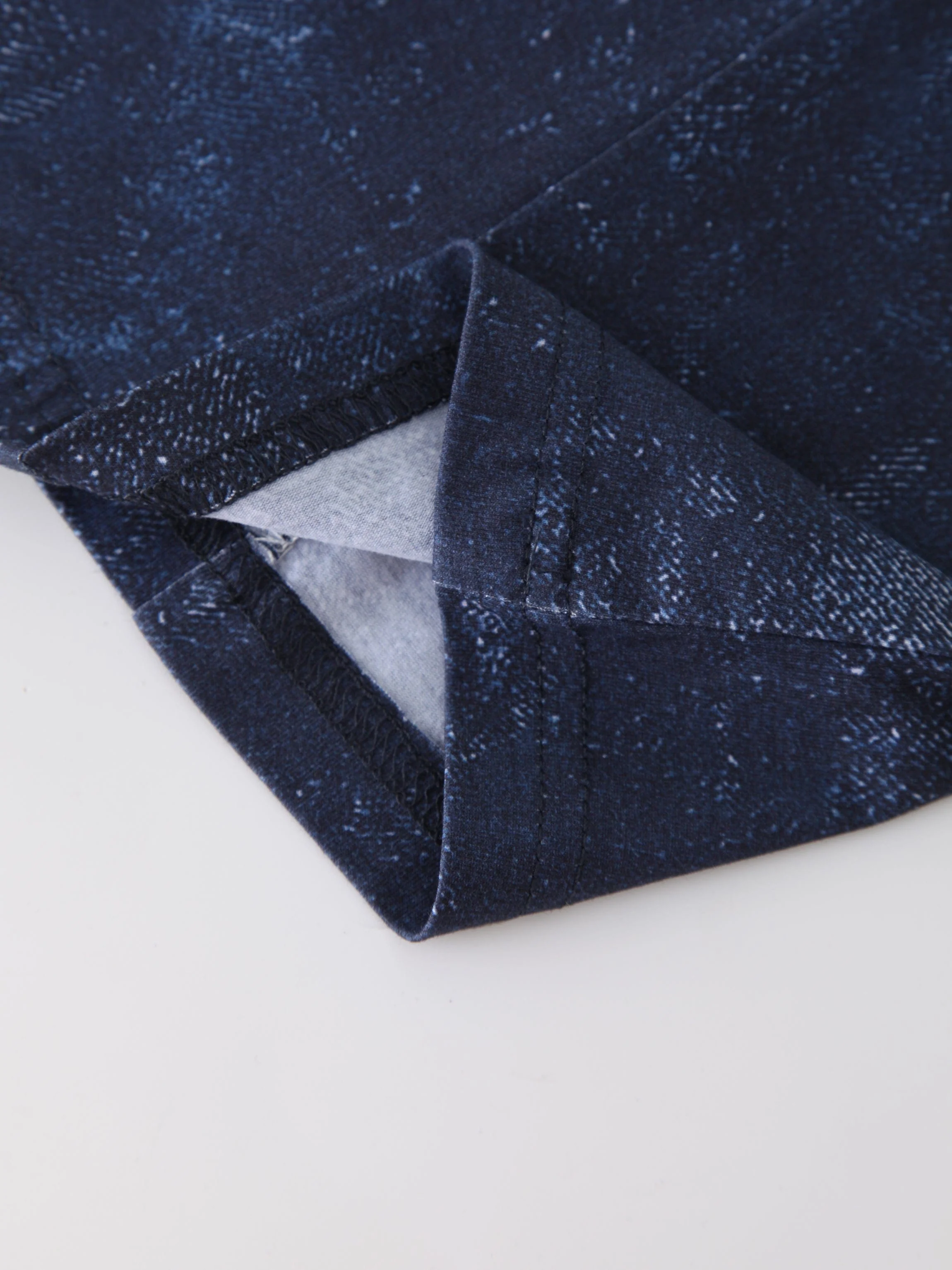 Denim Printed Panel Skirt-Blue 24