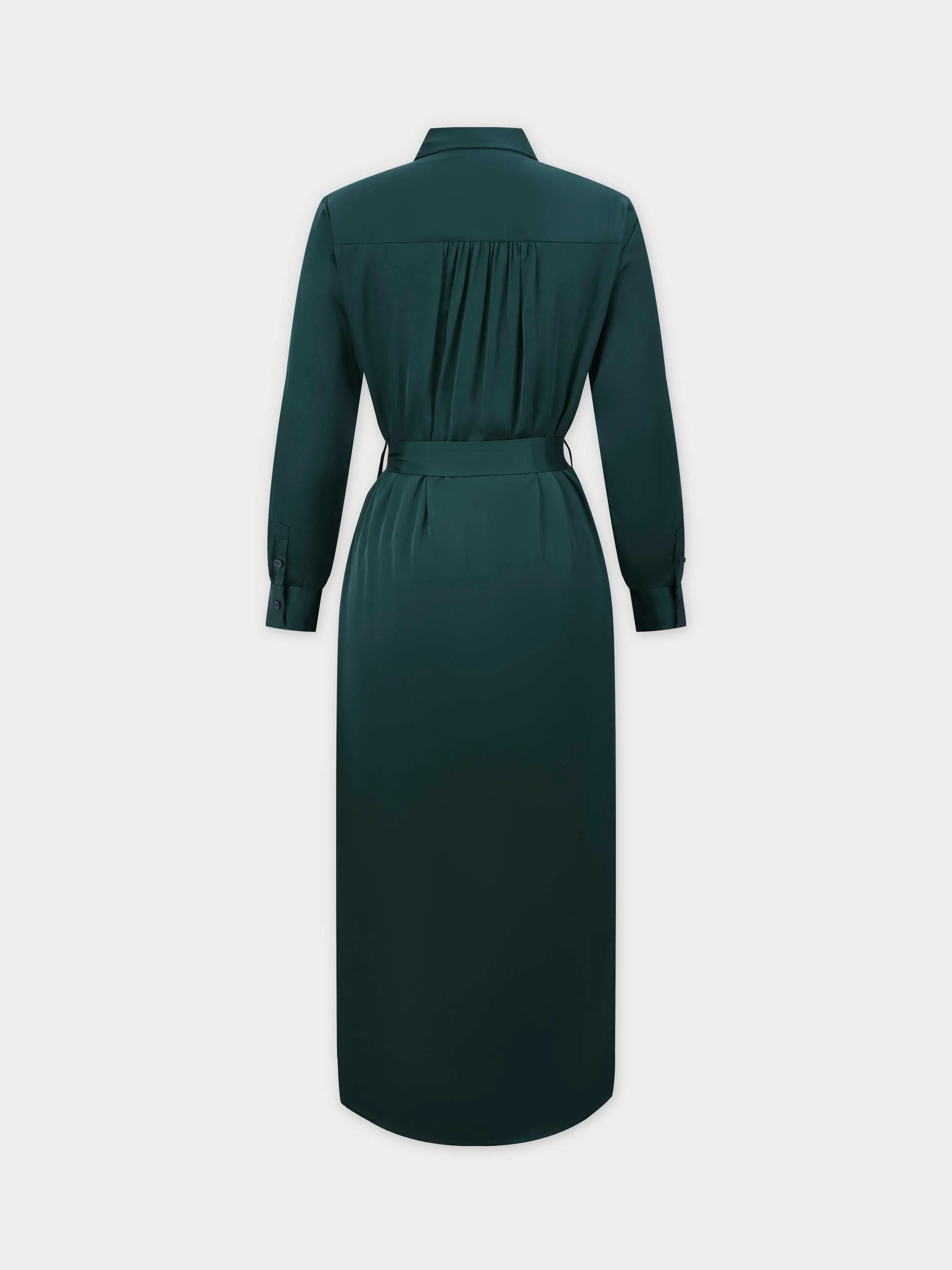Gathered Back Shirtdress-Emerald Green