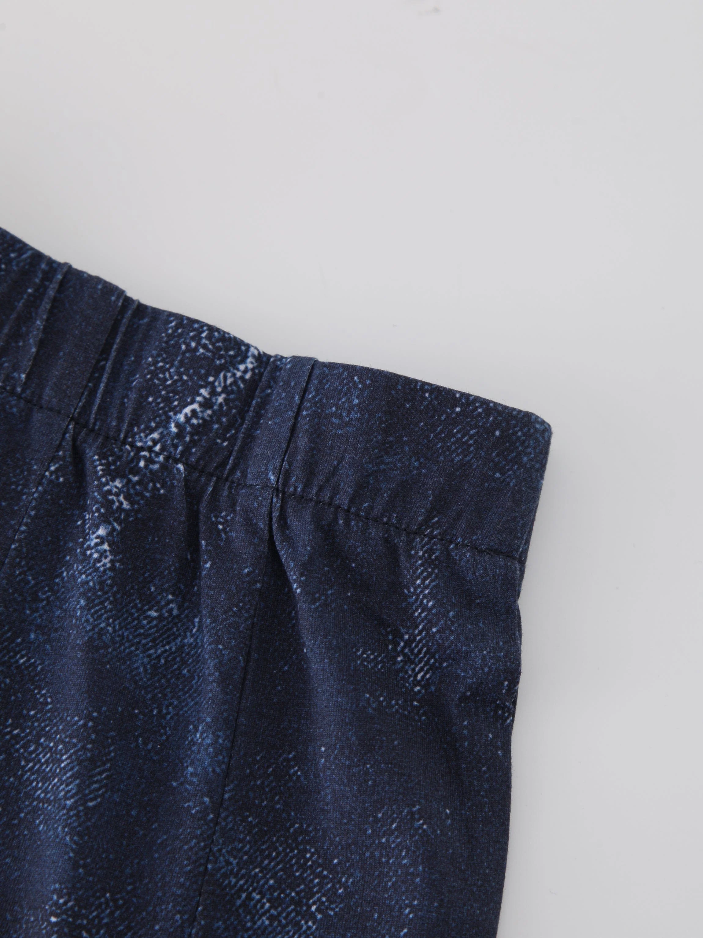 Denim Printed Panel Skirt-Blue 24