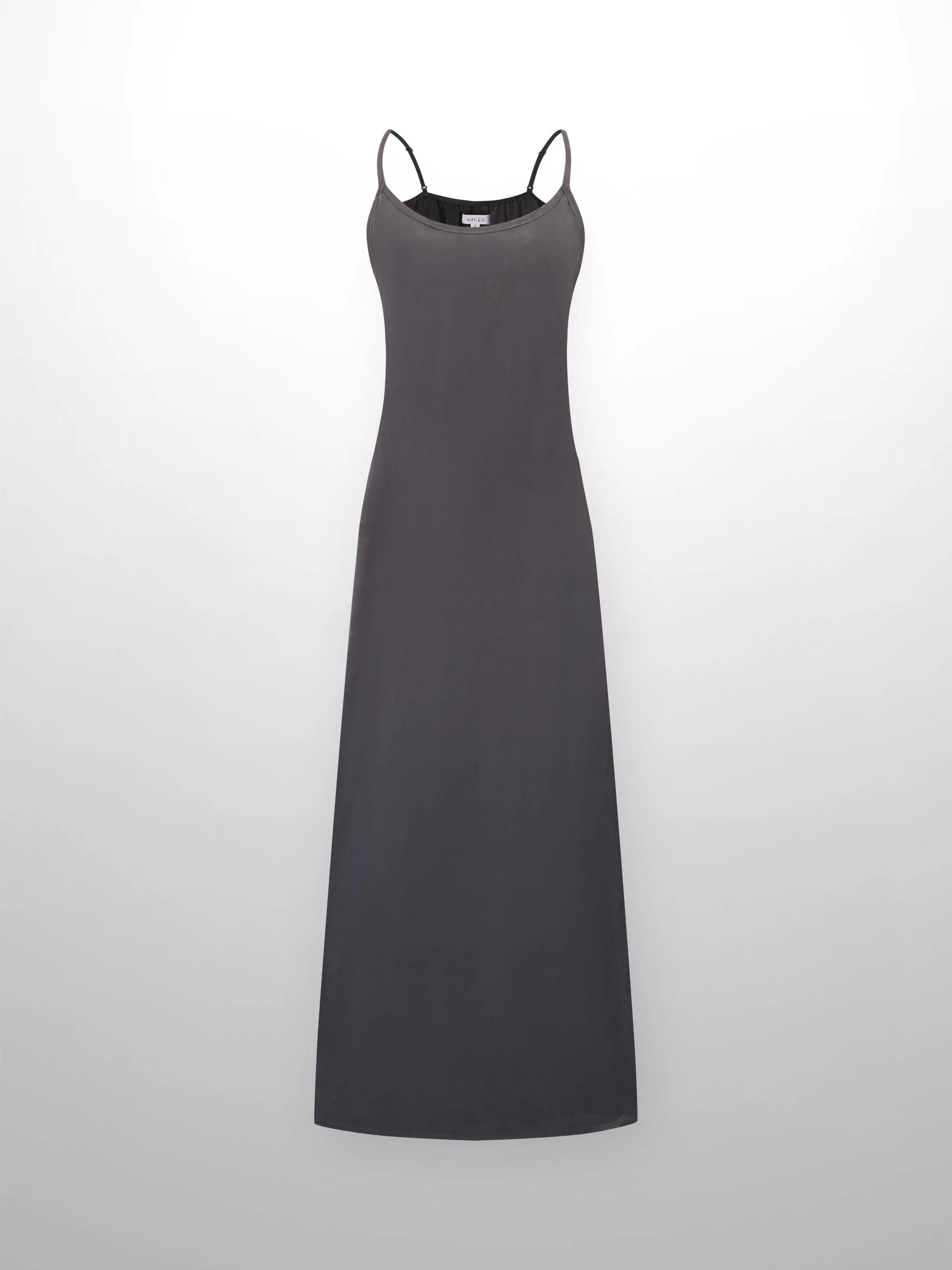 Cupro Crew Neck Slip Dress-Grey
