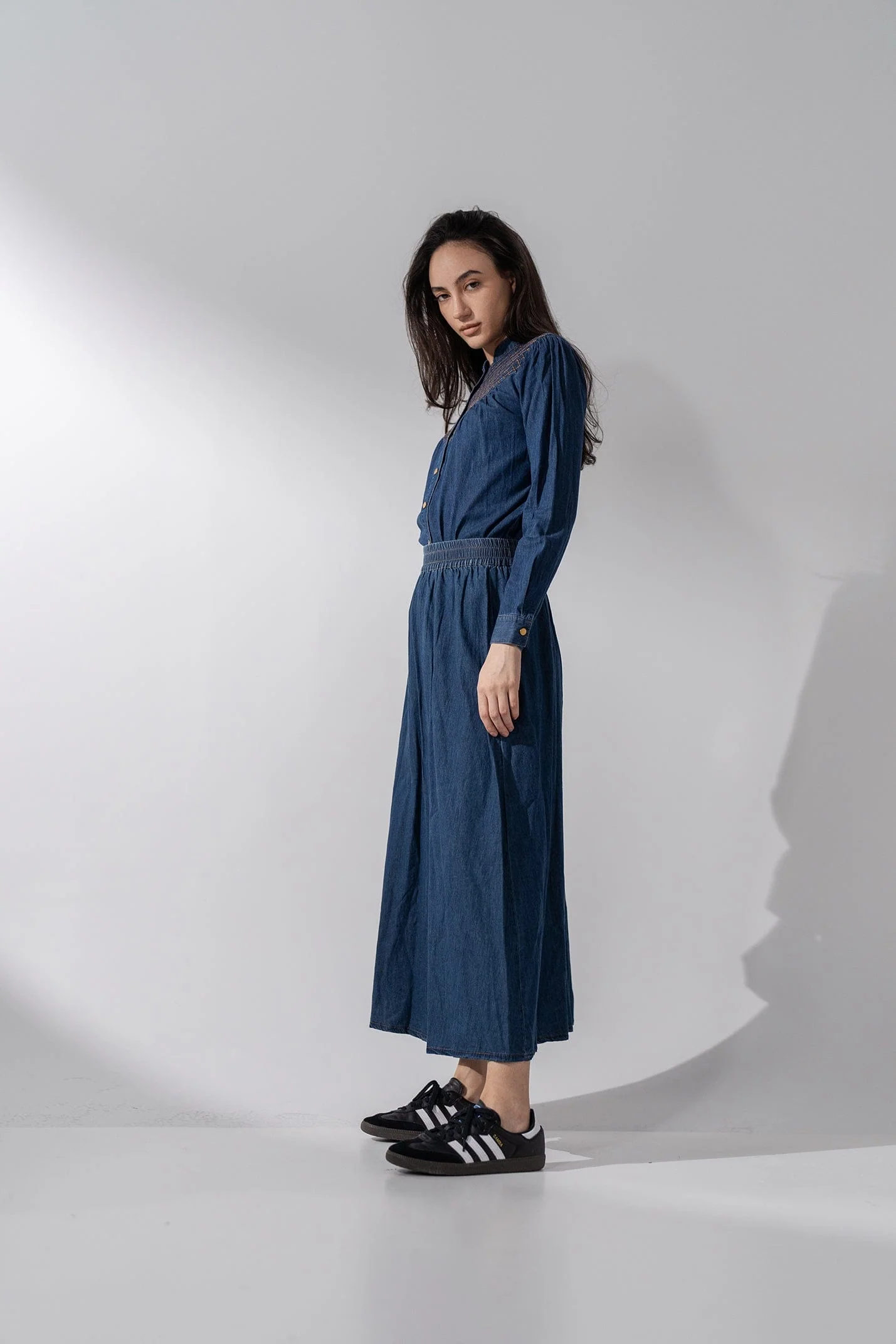 Crossed Stitch Denim Shirt-Blue